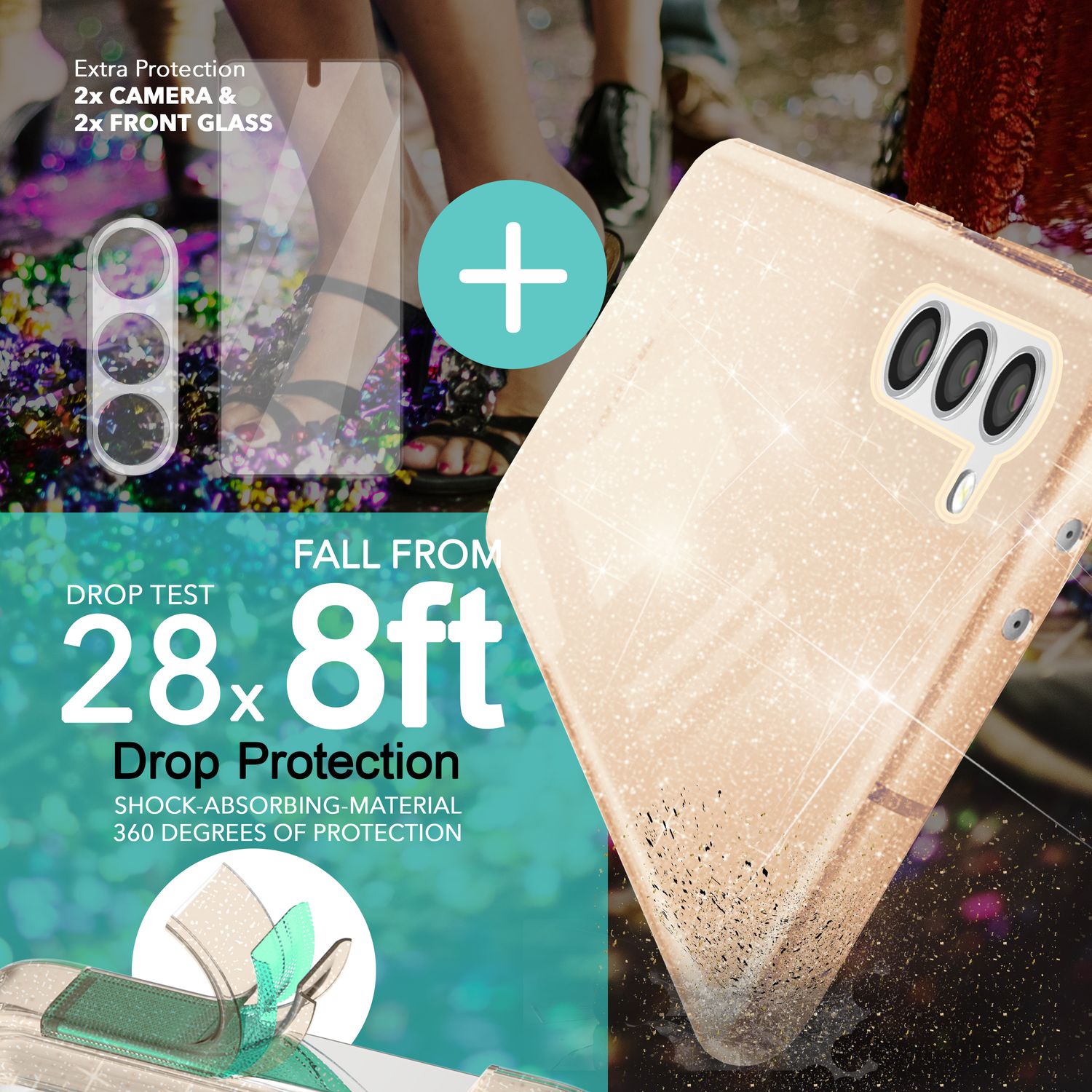 Glitzer Hülle für Samsung Galaxy S23 Plus, Display- & Kameraschutz