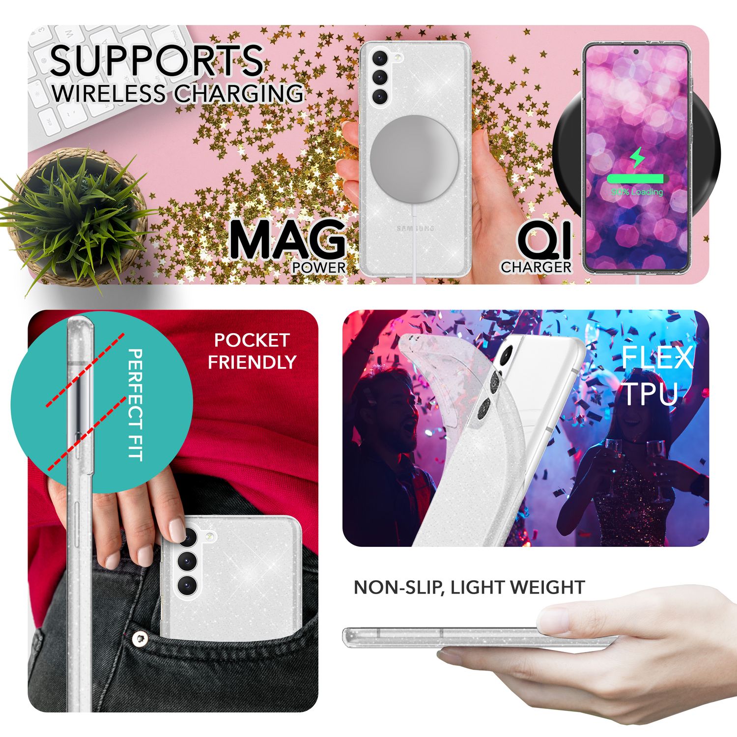 Glitzer Hülle für Samsung Galaxy S23 Plus, Display- & Kameraschutz