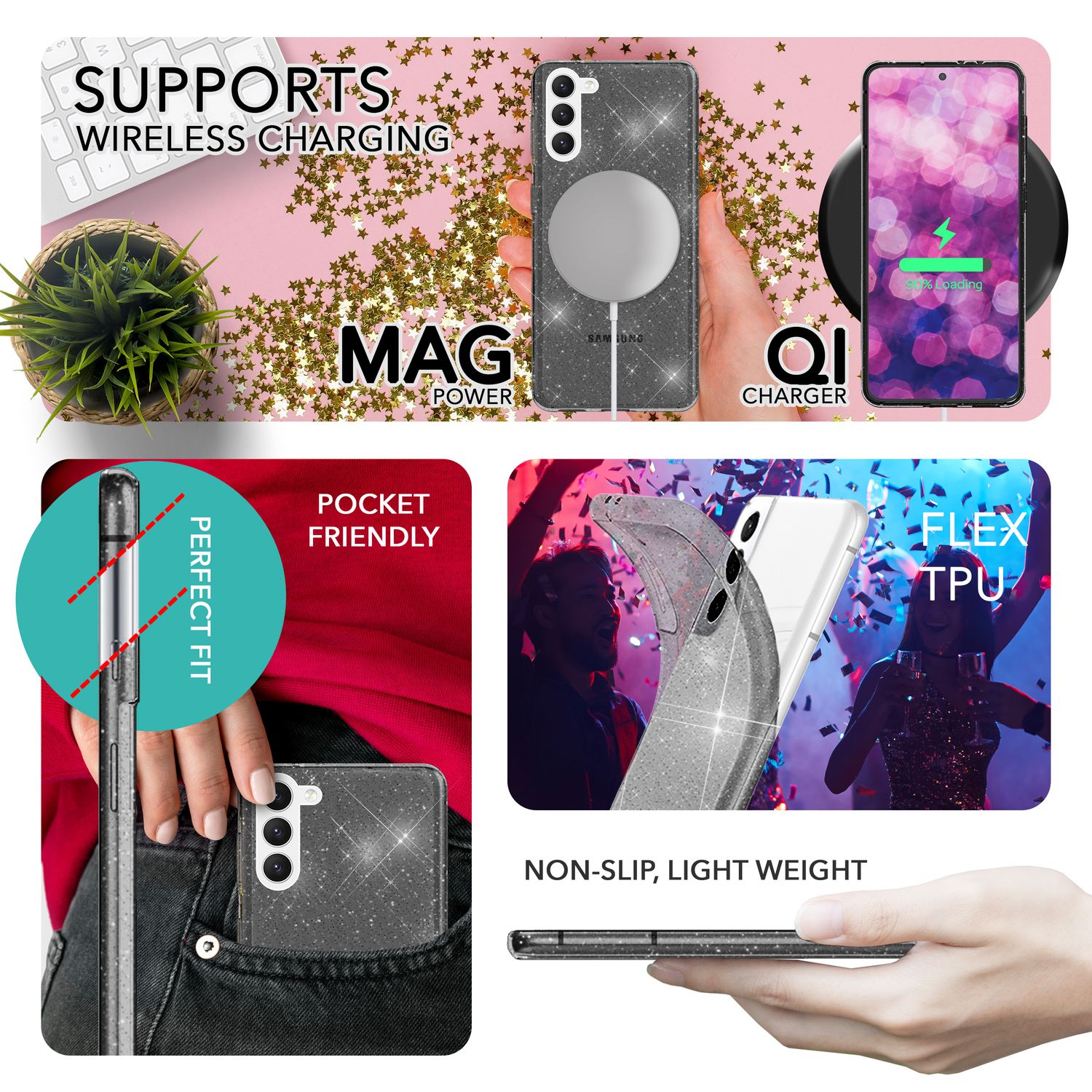 Glitzer Hülle für Samsung Galaxy S23 Plus, Display- & Kameraschutz