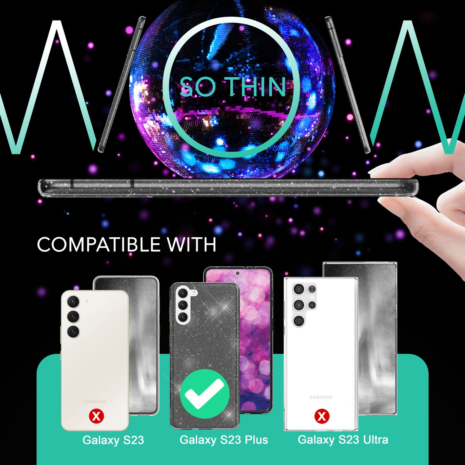 Glitzer Hülle für Samsung Galaxy S23 Plus, Display- & Kameraschutz