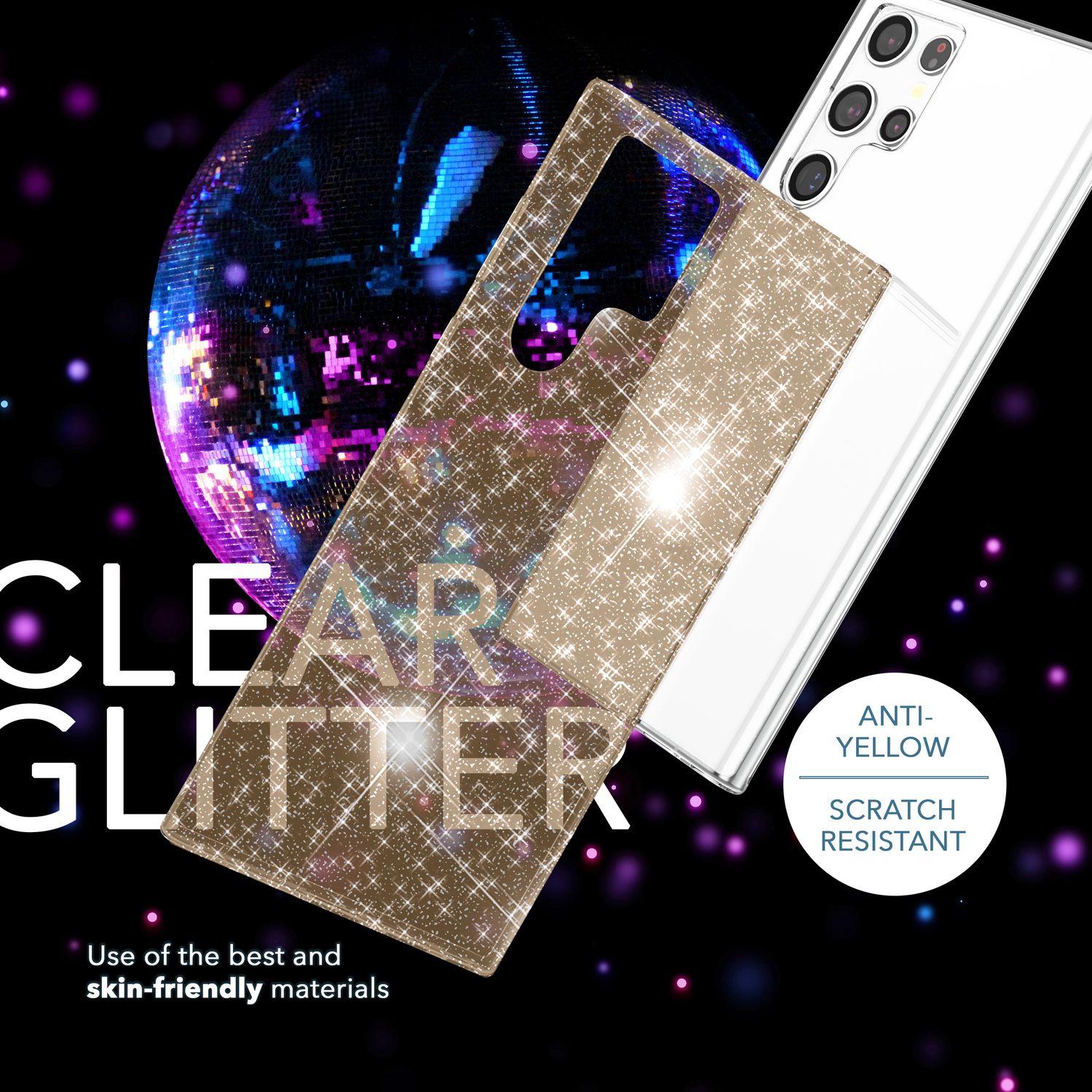 Glitzer Hülle für Samsung Galaxy S23 Ultra, 2x Displayschutz Folie