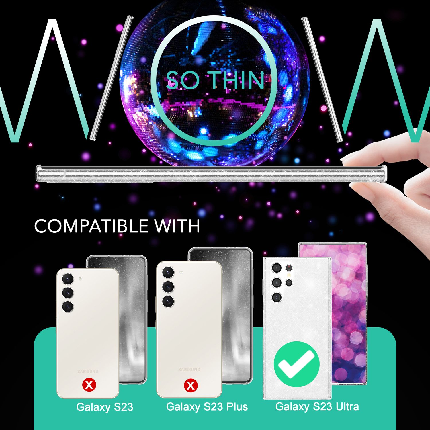 Glitzer Hülle für Samsung Galaxy S23 Ultra, 2x Displayschutz Folie