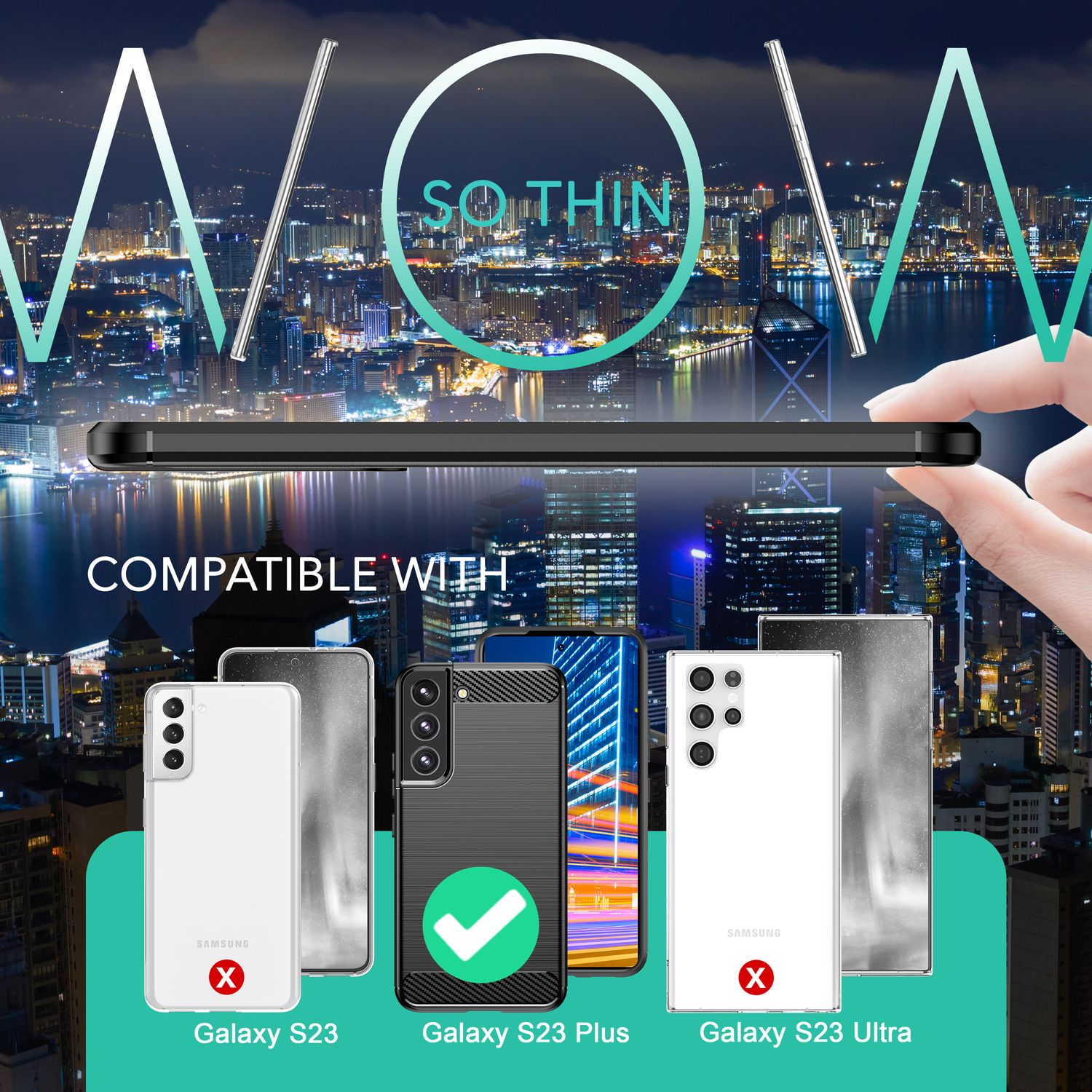 Carbon Look Hülle für Samsung Galaxy S23 Plus, 2x Displayschutz Glas, Schwarz