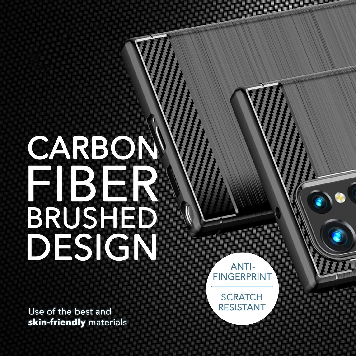 Carbon Look Hülle für Samsung Galaxy S23 Ultra, 2x Displayschutz & Kameraschutz