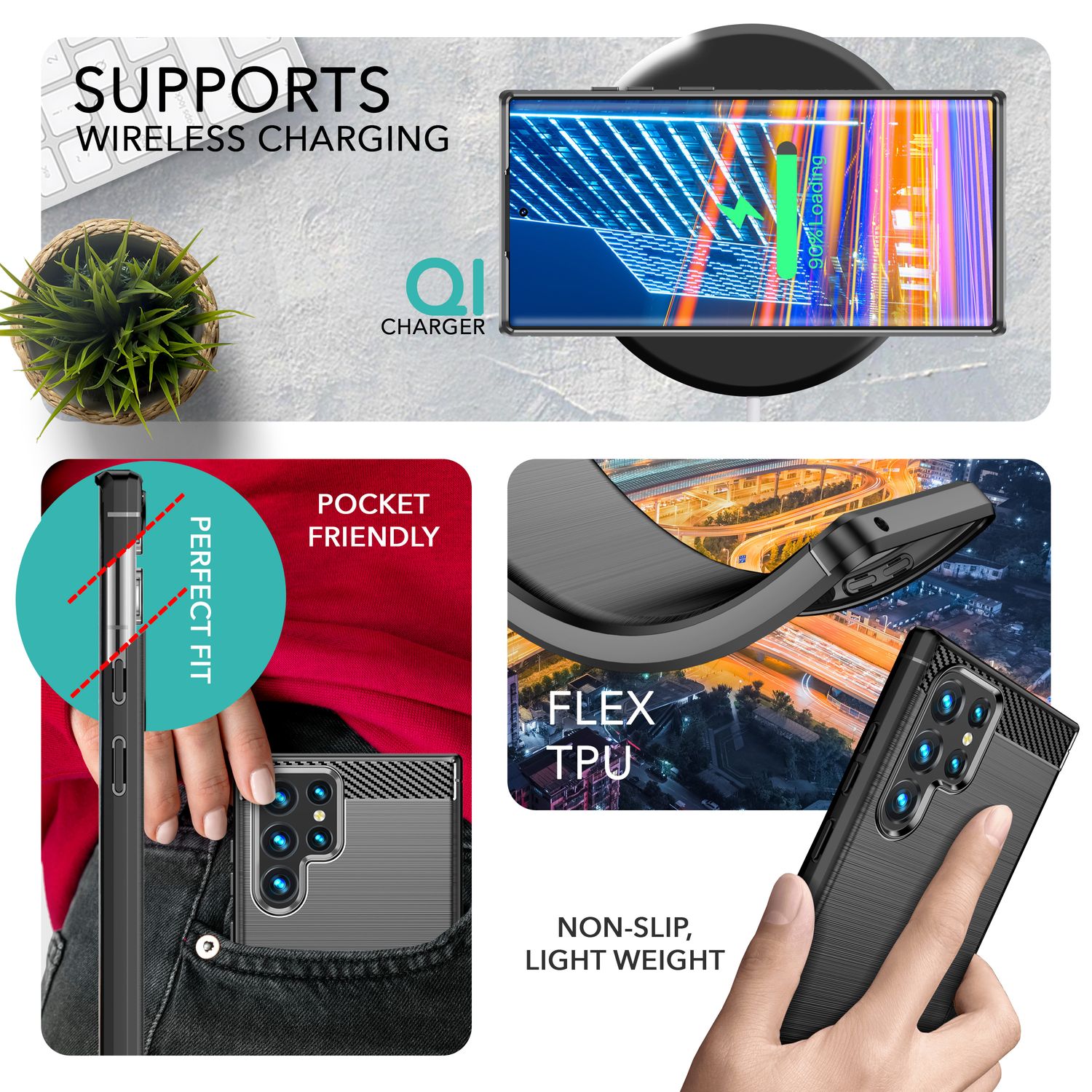 Carbon Look Hülle für Samsung Galaxy S23 Ultra, 2x Displayschutz & Kameraschutz