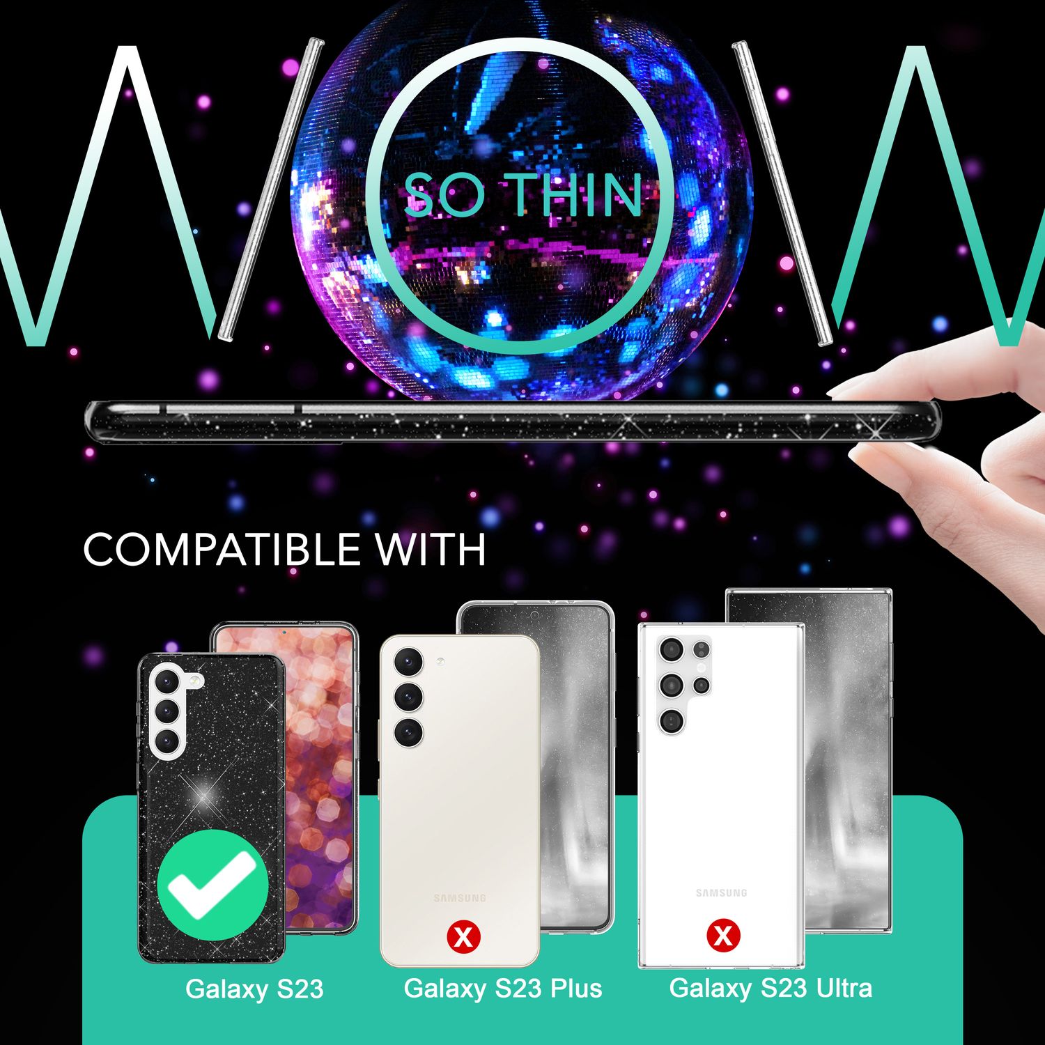 Glitzer Hybrid Silikon Hülle für Samsung Galaxy S23, 2x Displayschutz