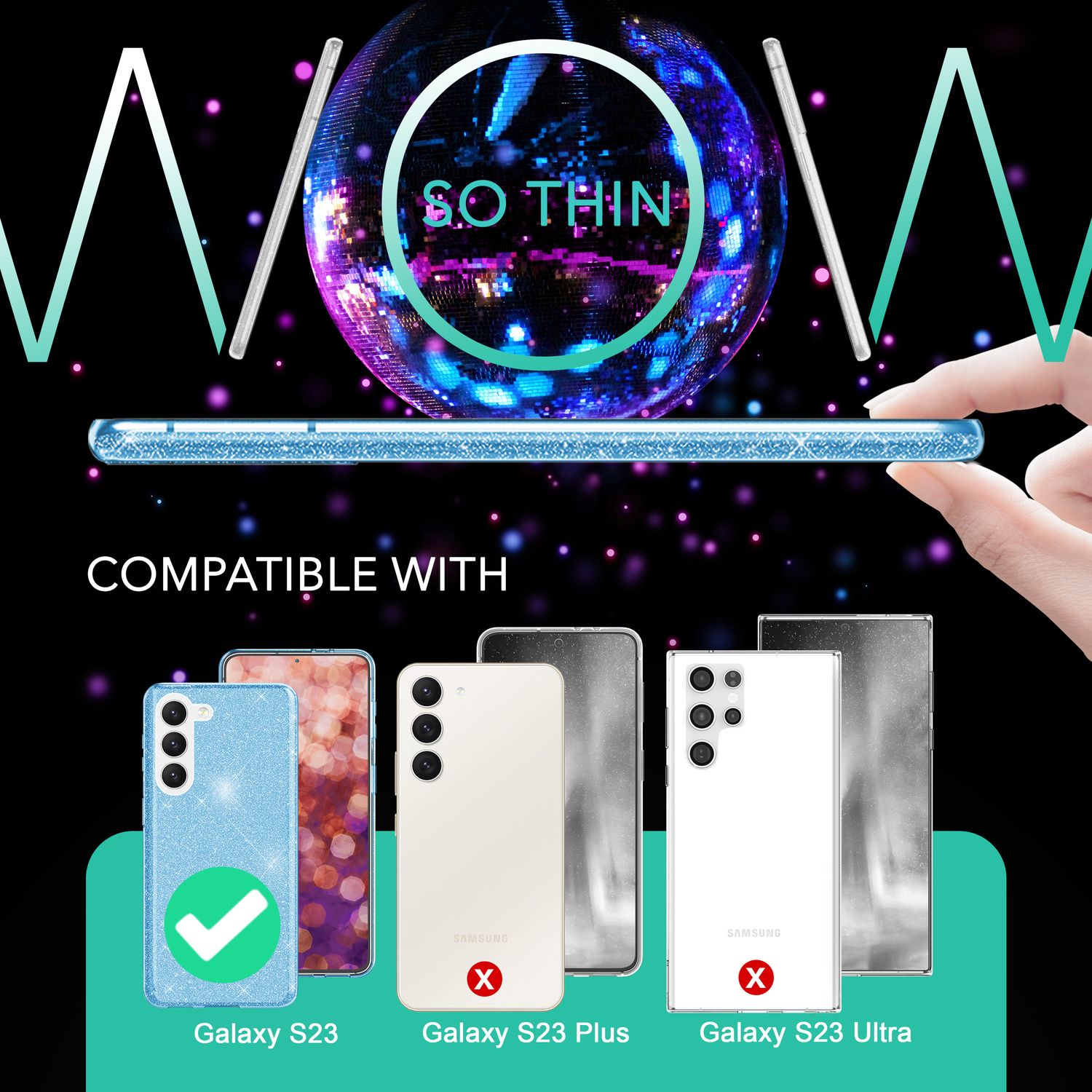 Glitzer Hybrid Silikon Hülle für Samsung Galaxy S23, 2x Displayschutz