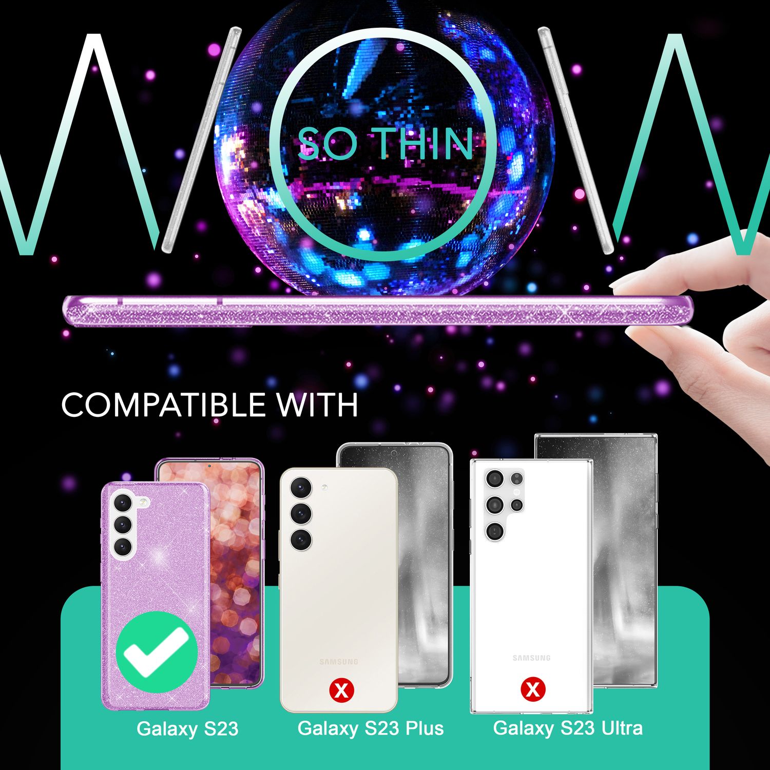 Glitzer Hybrid Silikon Hülle für Samsung Galaxy S23, 2x Displayschutz