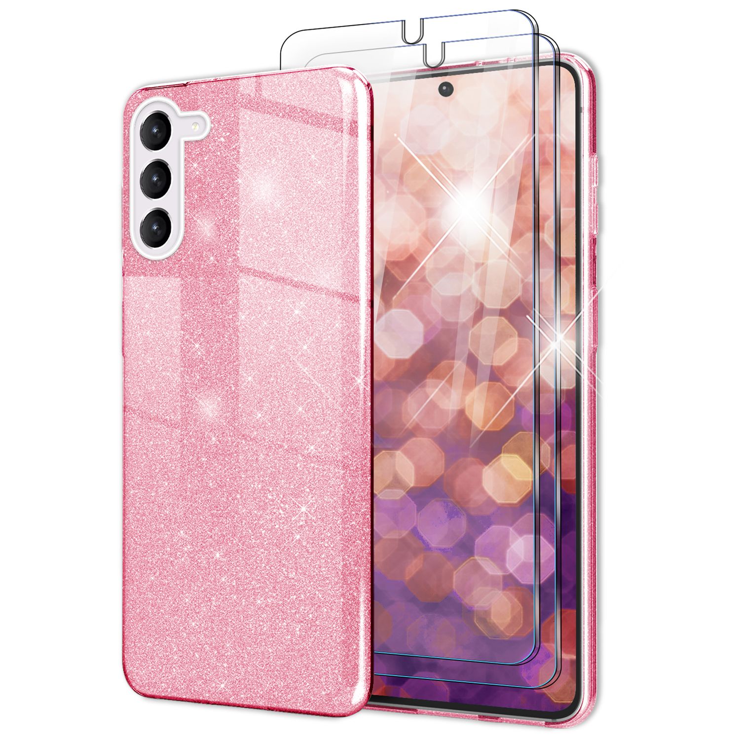 Glitzer Hybrid Silikon Hülle für Samsung Galaxy S23, 2x Displayschutz