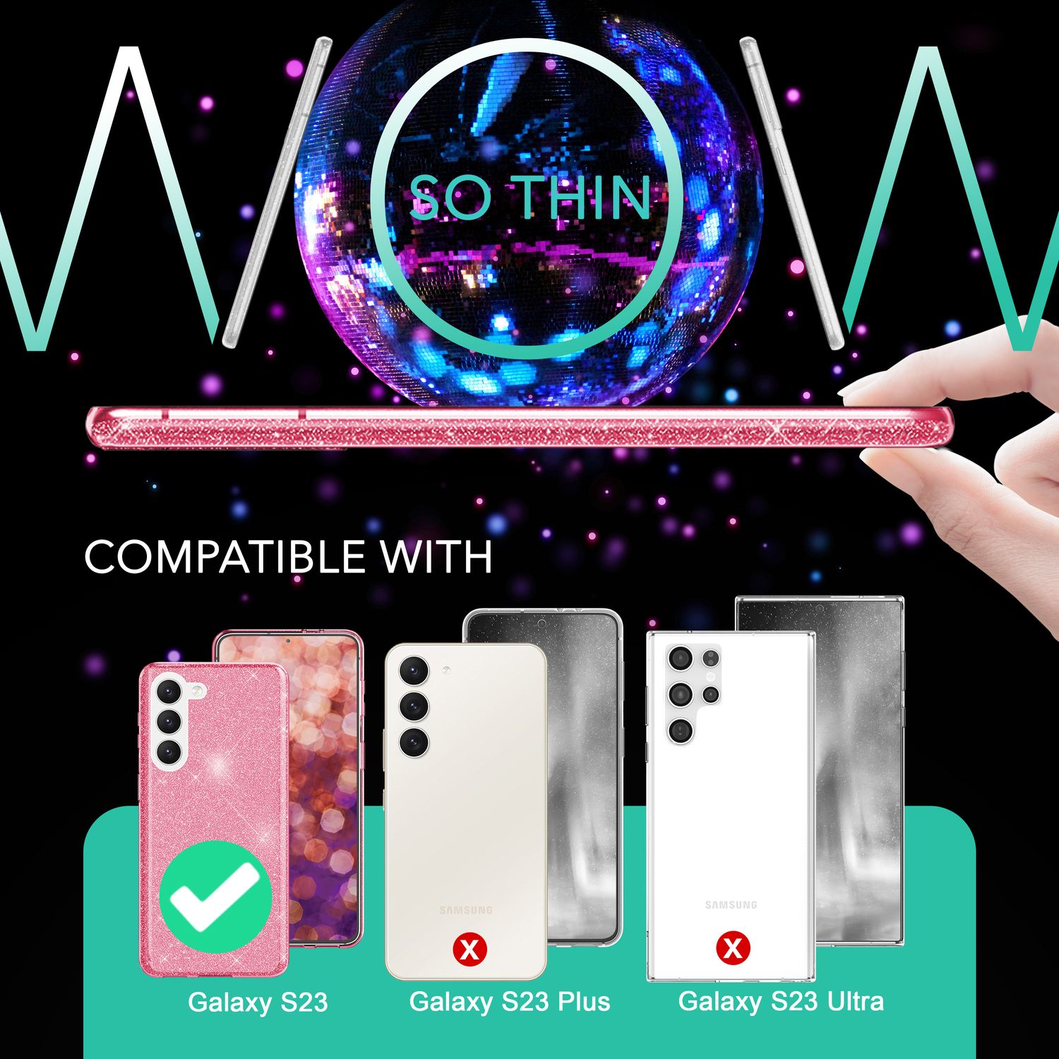 Glitzer Hybrid Silikon Hülle für Samsung Galaxy S23, 2x Displayschutz