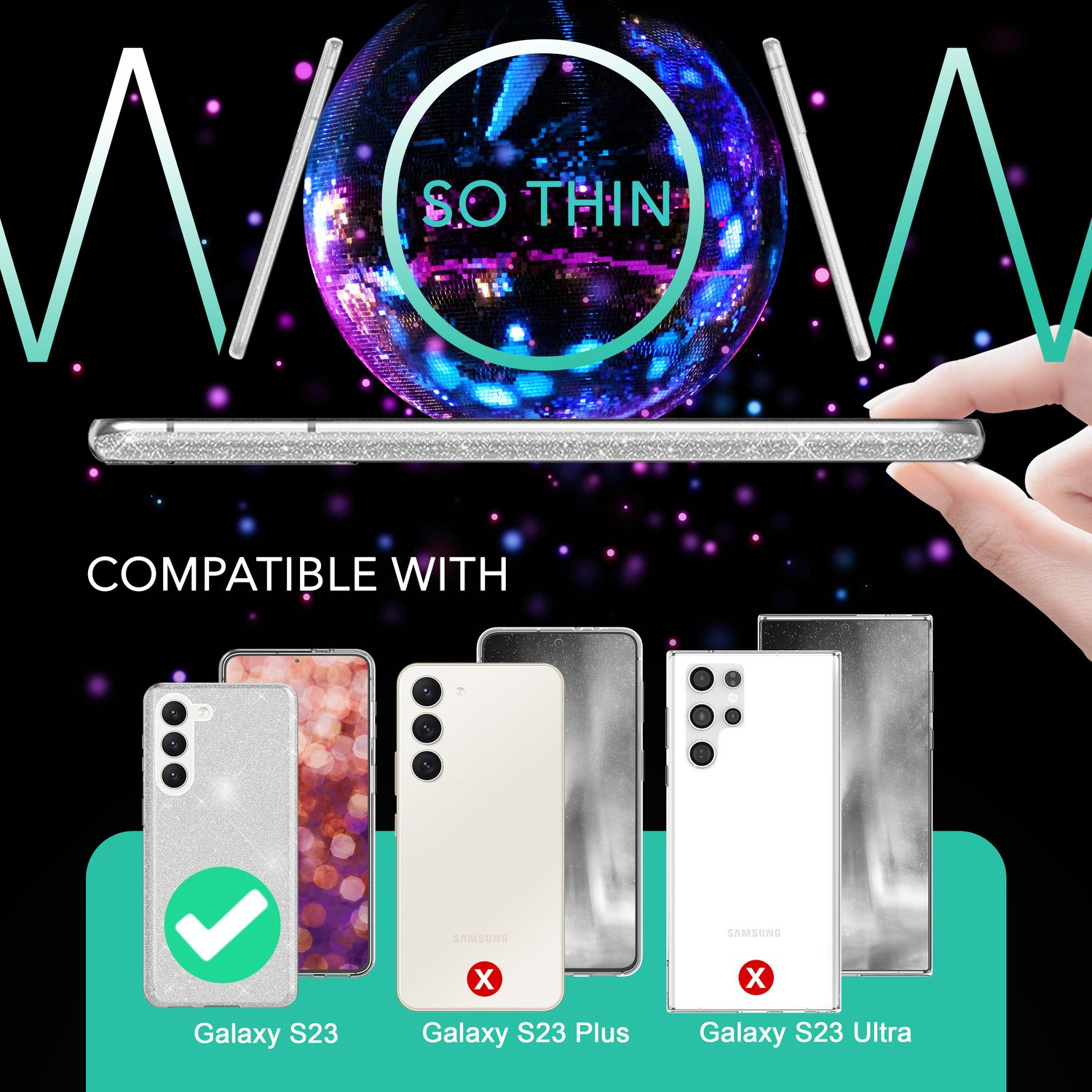 Glitzer Hybrid Silikon Hülle für Samsung Galaxy S23, 2x Displayschutz