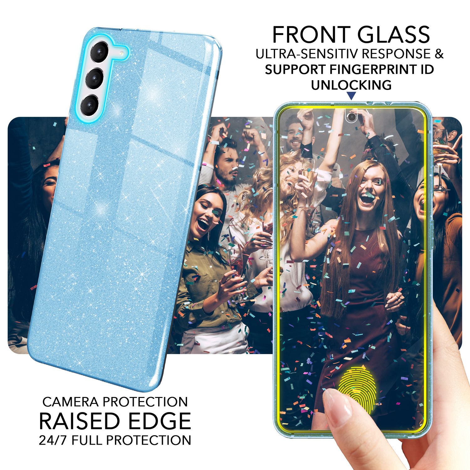 Glitzer Hybrid Hülle für Samsung Galaxy S23 Plus, 2x Displayschutz Glas