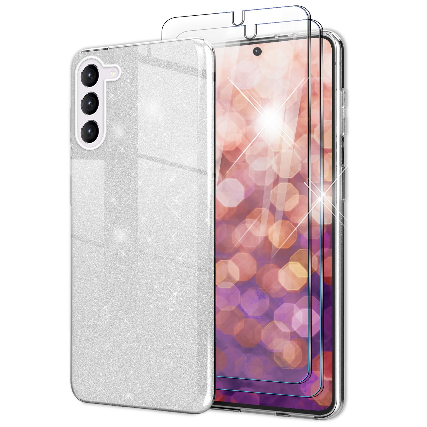 Glitzer Hybrid Hülle für Samsung Galaxy S23 Plus, 2x Displayschutz Glas