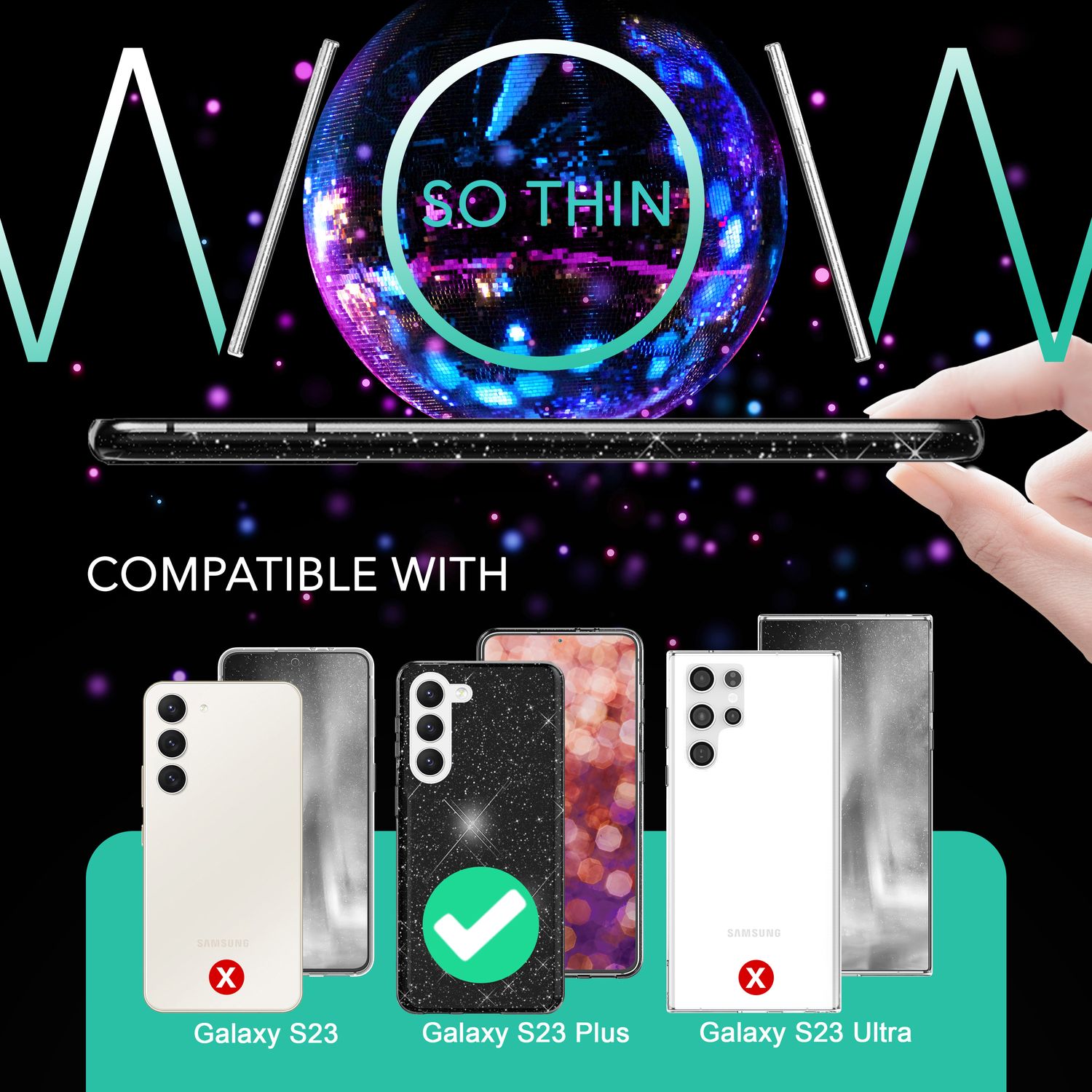 Glitzer Hybrid Hülle für Samsung Galaxy S23 Plus, 2x Displayschutz Glas