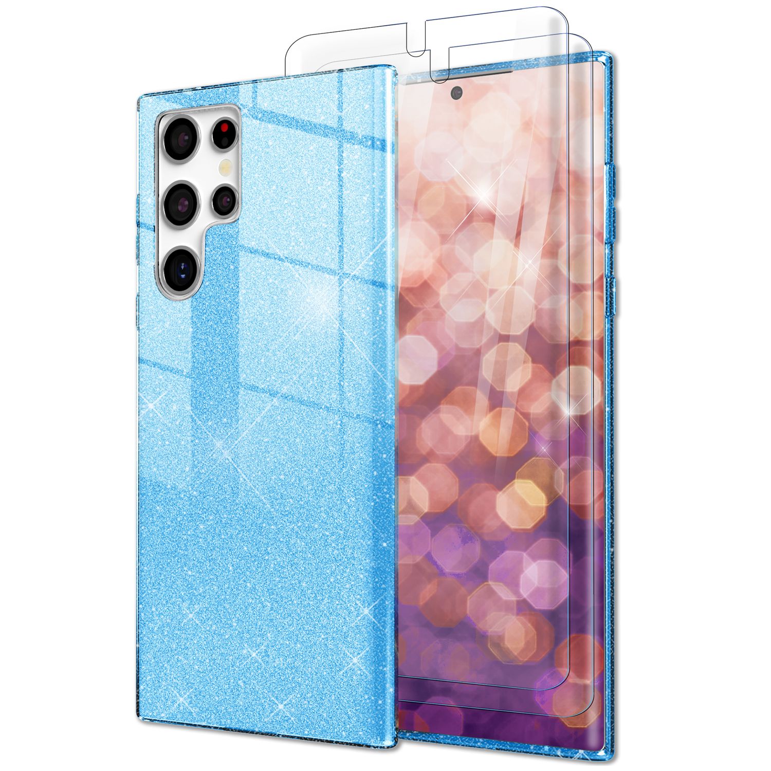 Glitzer Hybrid Hülle für Samsung Galaxy S23 Ultra, 2x Displayschutz