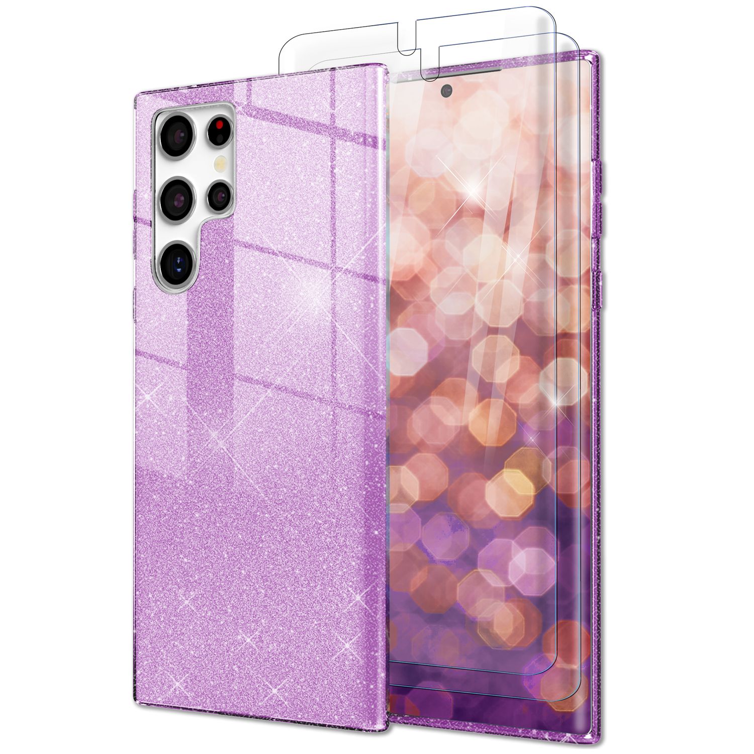 Glitzer Hybrid Hülle für Samsung Galaxy S23 Ultra, 2x Displayschutz