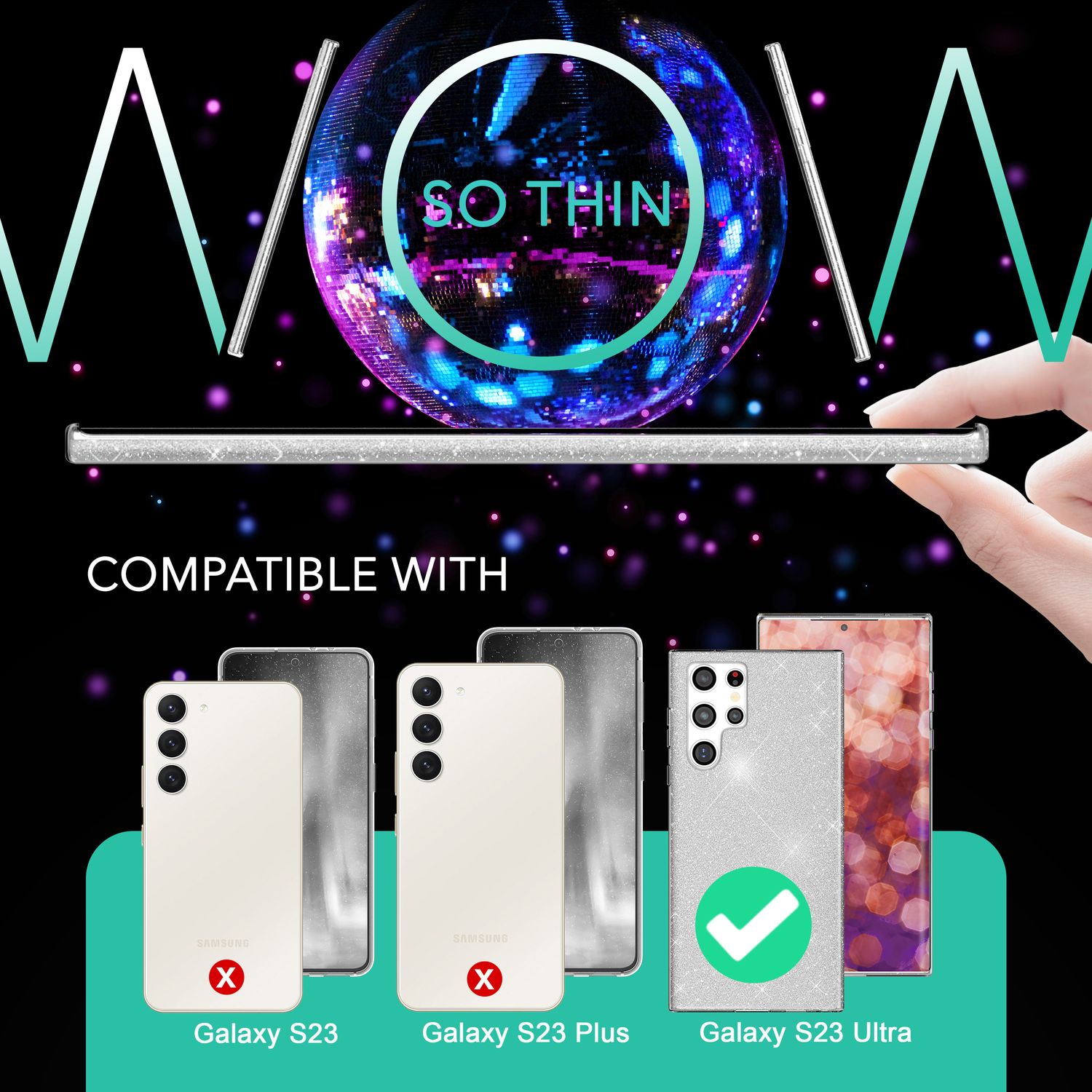 Glitzer Hybrid Hülle für Samsung Galaxy S23 Ultra, 2x Displayschutz