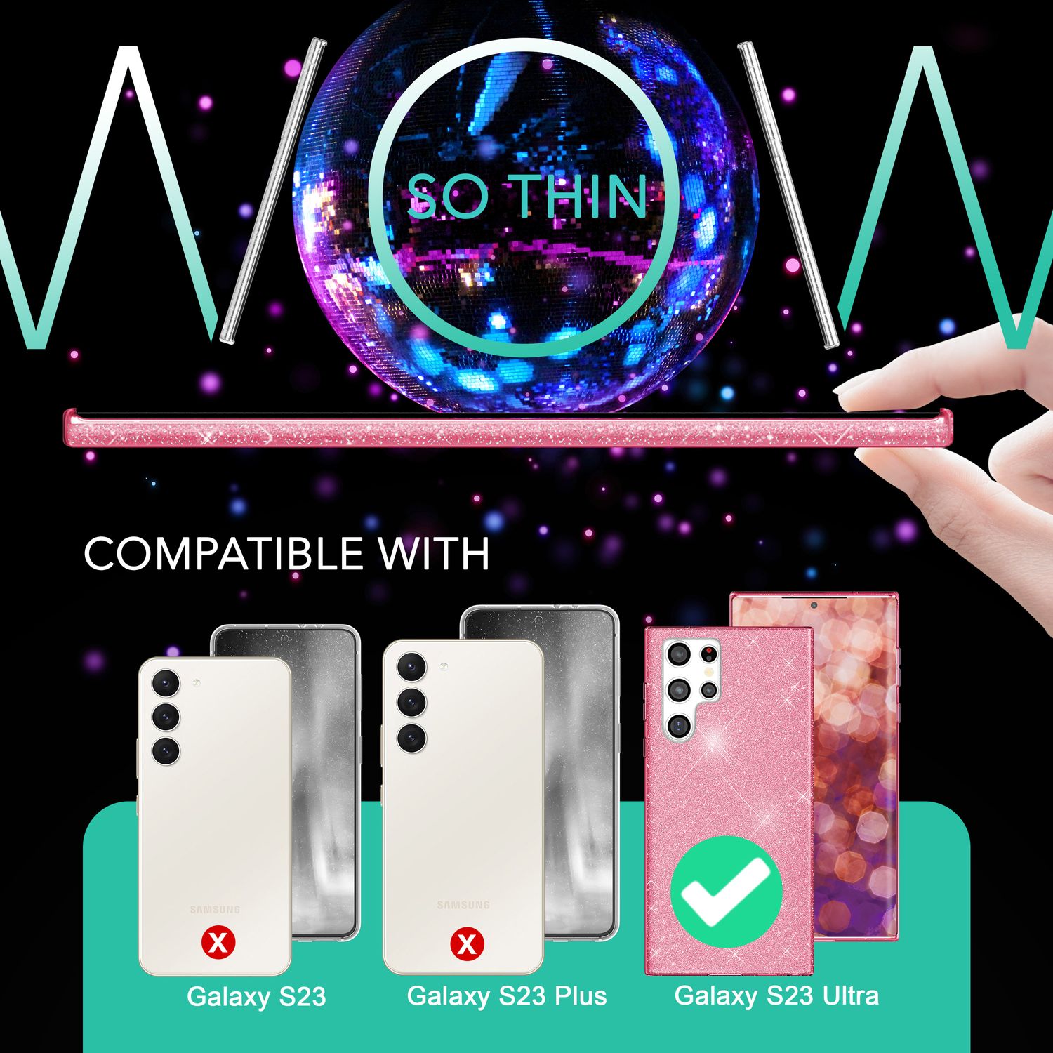 Glitzer Hybrid Hülle für Samsung Galaxy S23 Ultra, 2x Displayschutz