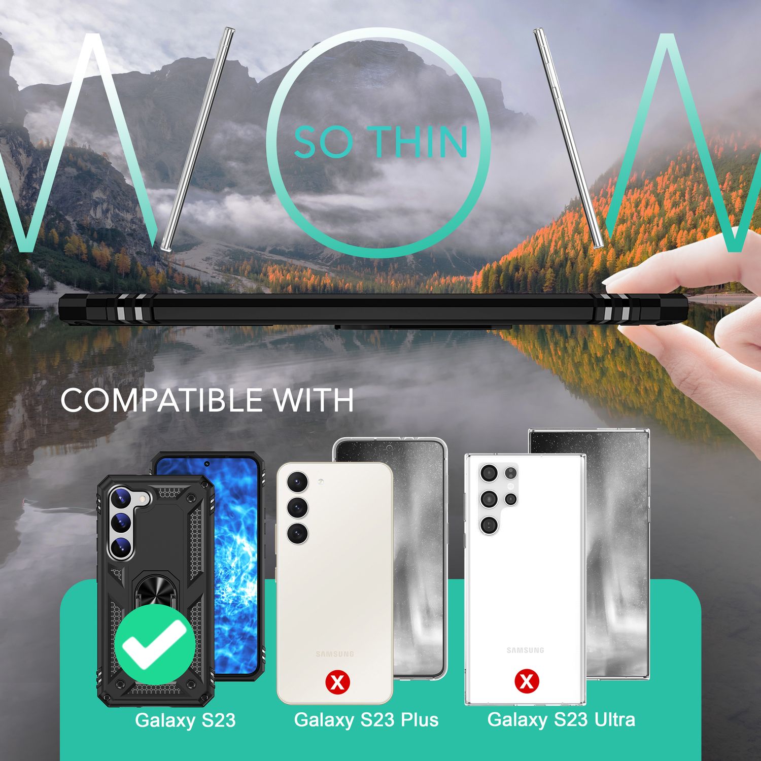 Military Ring Hülle für Samsung Galaxy S23, 2x Display- & Kameraschutz Schwarz NALIA Outdoor Hülle