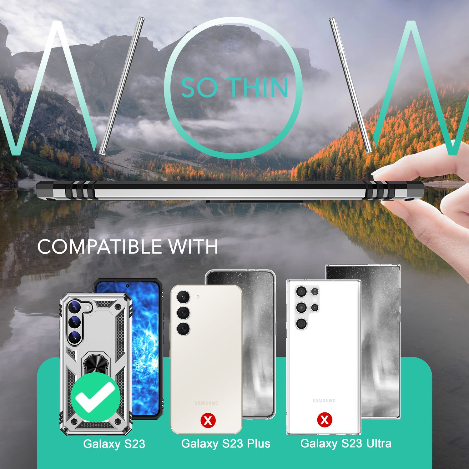 Military Ring Hülle für Samsung Galaxy S23, 2x Display- & Kameraschutz Silber NALIA Outdoor Hülle