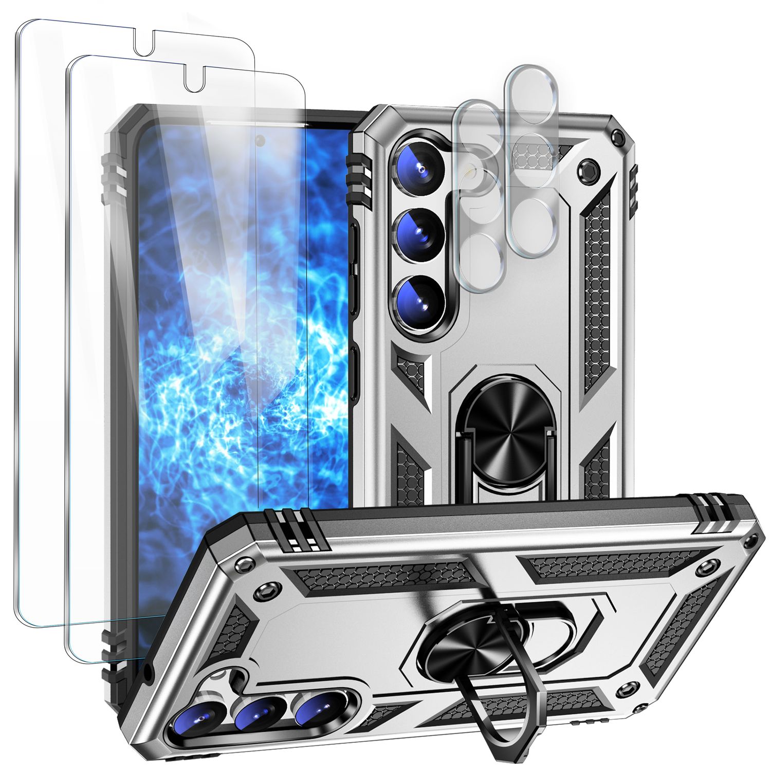 Military Ring Hülle für Samsung Galaxy S23 Plus, Display-/ Kameraschutz Silber NALIA Protective Hülle