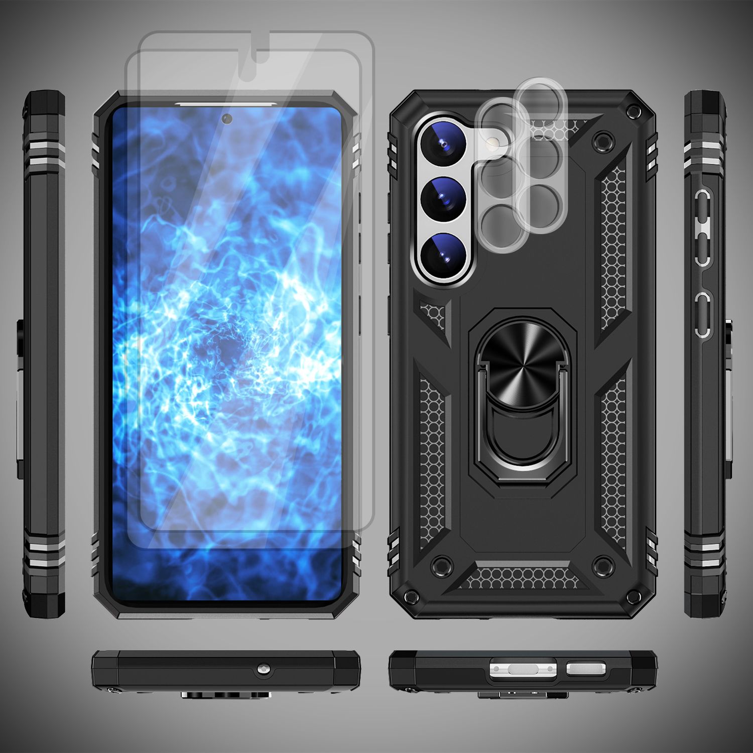 Military Ring Hülle für Samsung Galaxy S23 Plus, Display-/ Kameraschutz Schwarz NALIA Protective Hülle
