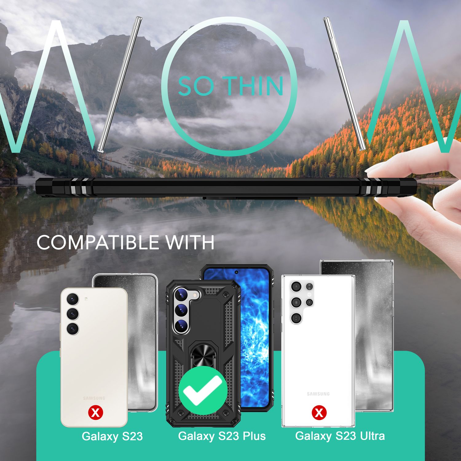 Military Ring Hülle für Samsung Galaxy S23 Plus, Display-/ Kameraschutz Schwarz NALIA Protective Hülle