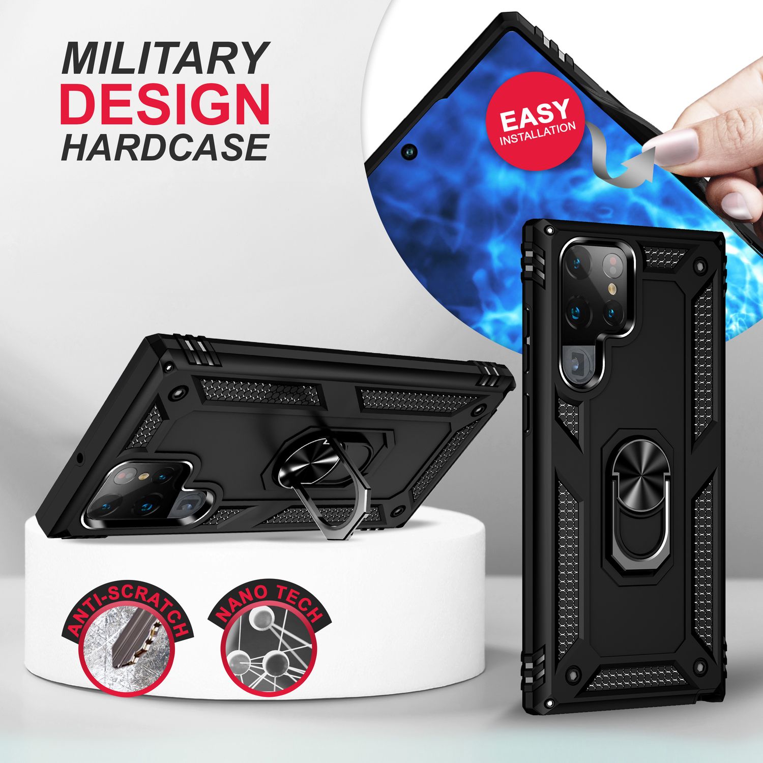 Robuste Ring Hülle für Samsung Galaxy S23 Ultra, Display-/ Kameraschutz Schwarz NALIA Protective Hülle