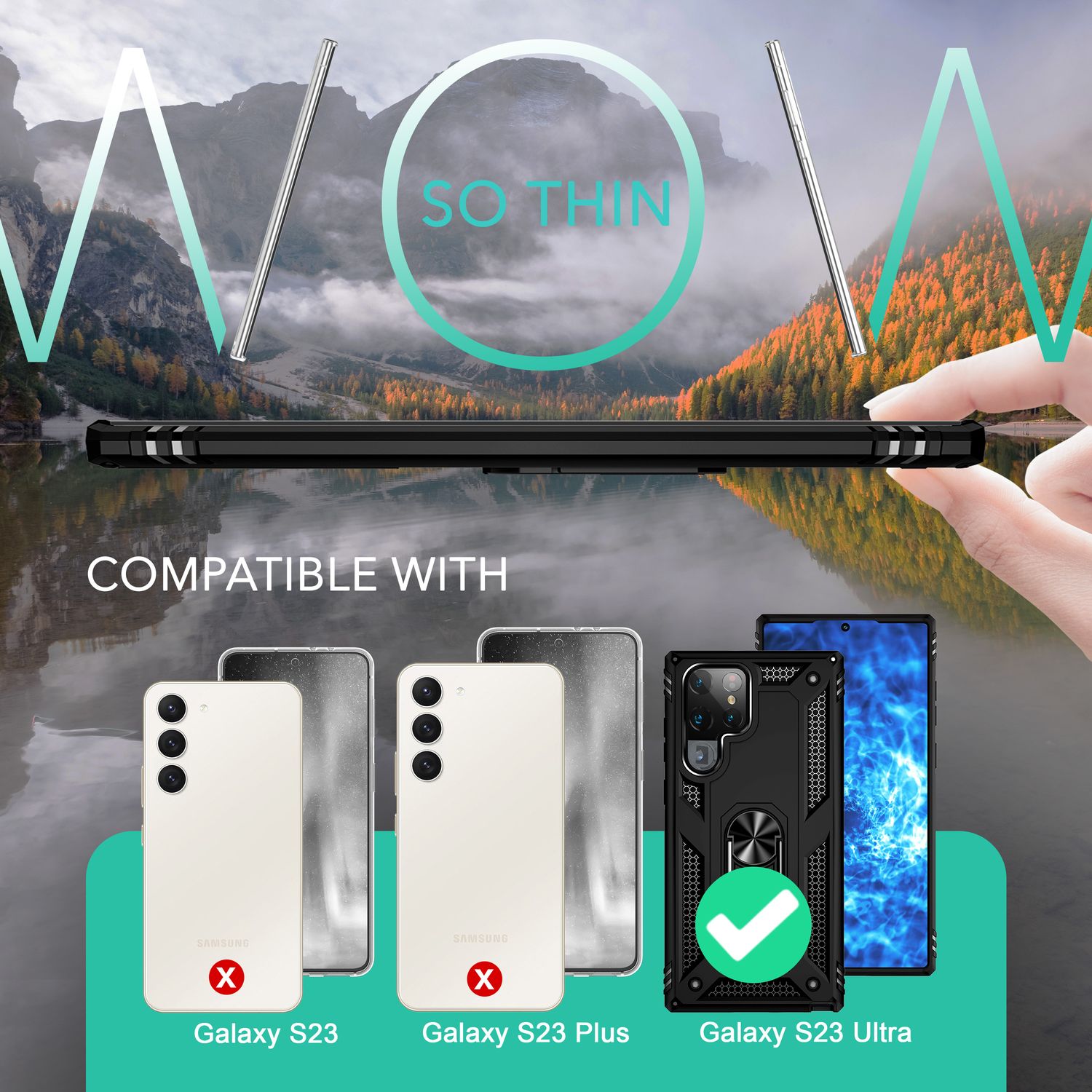 Robuste Ring Hülle für Samsung Galaxy S23 Ultra, Display-/ Kameraschutz Schwarz NALIA Protective Hülle