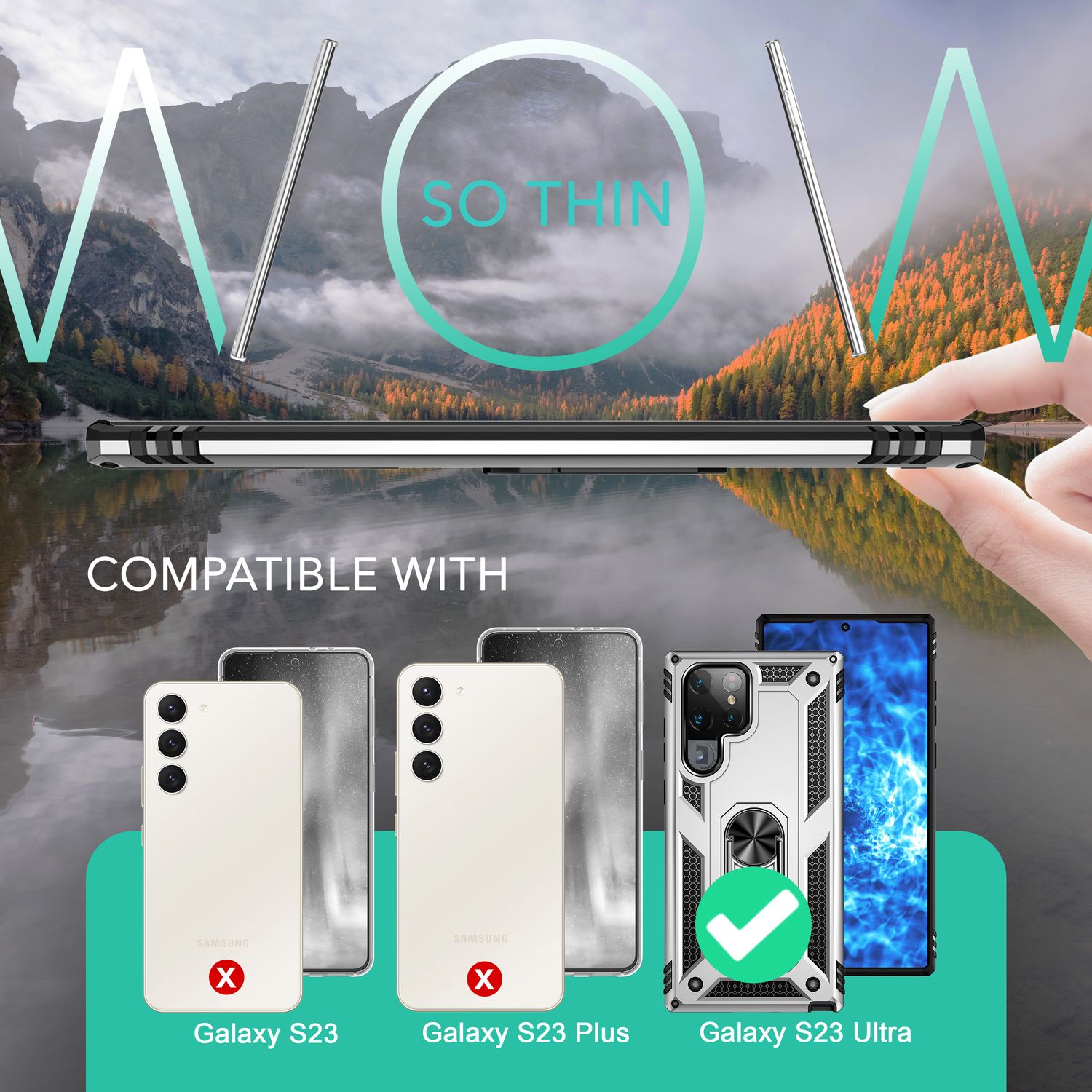 Robuste Ring Hülle für Samsung Galaxy S23 Ultra, Display-/ Kameraschutz Silber NALIA Protective Hülle