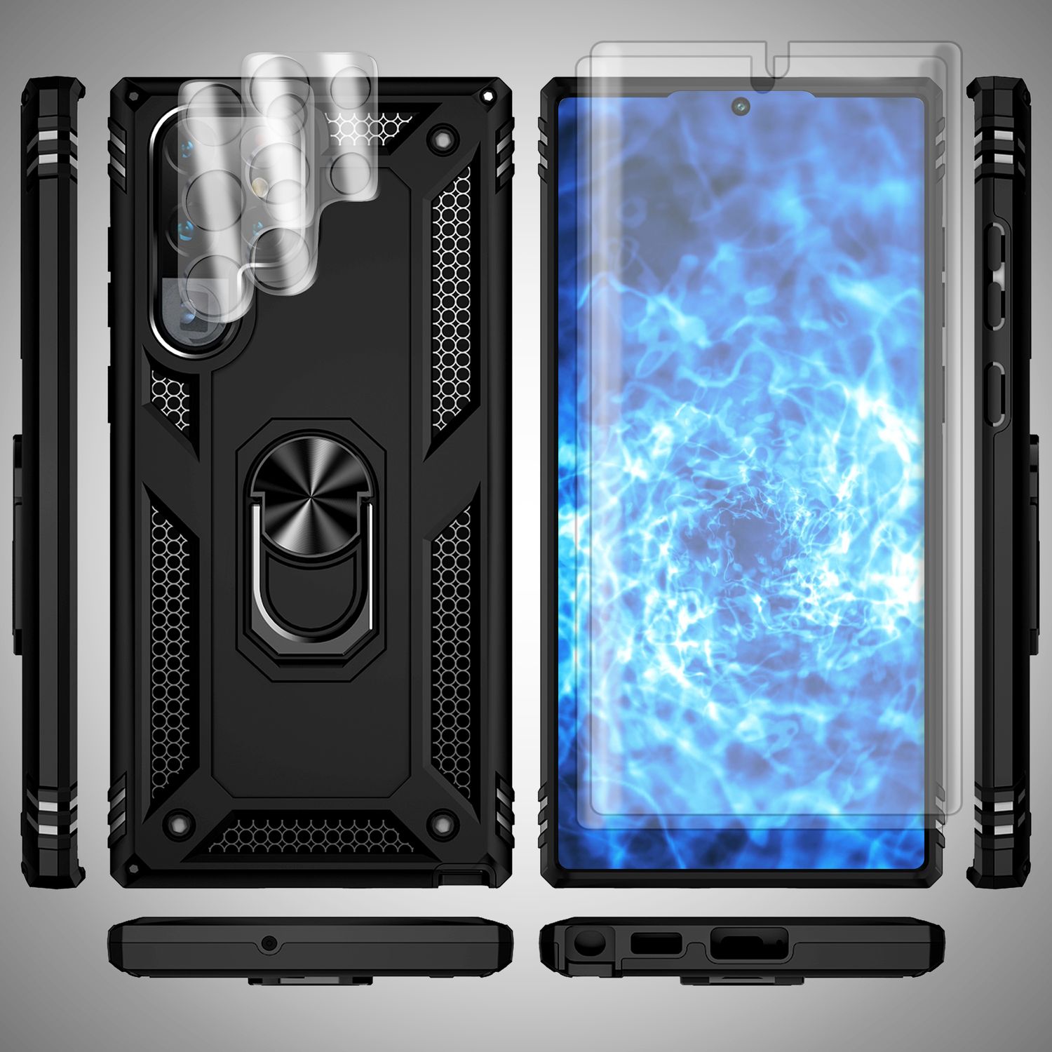 Robuste Ring Hülle für Samsung Galaxy S23 Ultra, Display-/ Kameraschutz Schwarz NALIA Protective Hülle