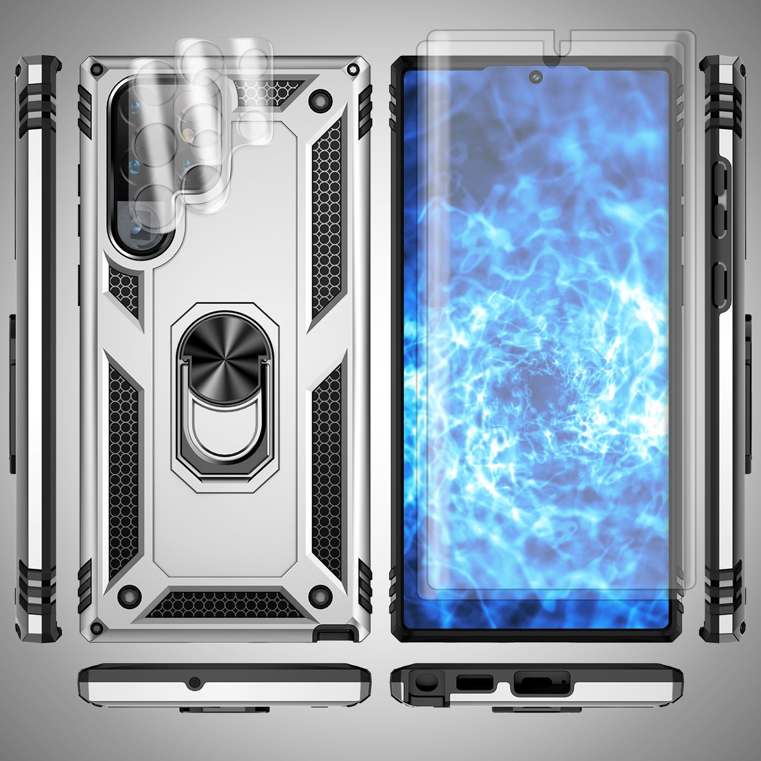 Robuste Ring Hülle für Samsung Galaxy S23 Ultra, Display-/ Kameraschutz Silber NALIA Protective Hülle