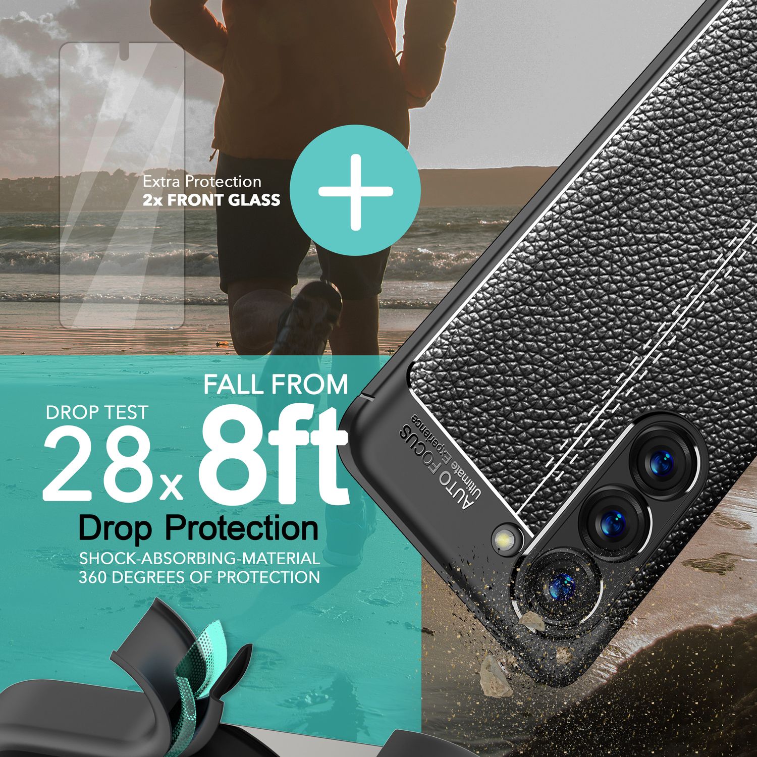 Leder Look Silikon Hülle für Samsung Galaxy S23, 2x Displayschutz Glas, Schwarz Default Title NALIA Protective Hülle