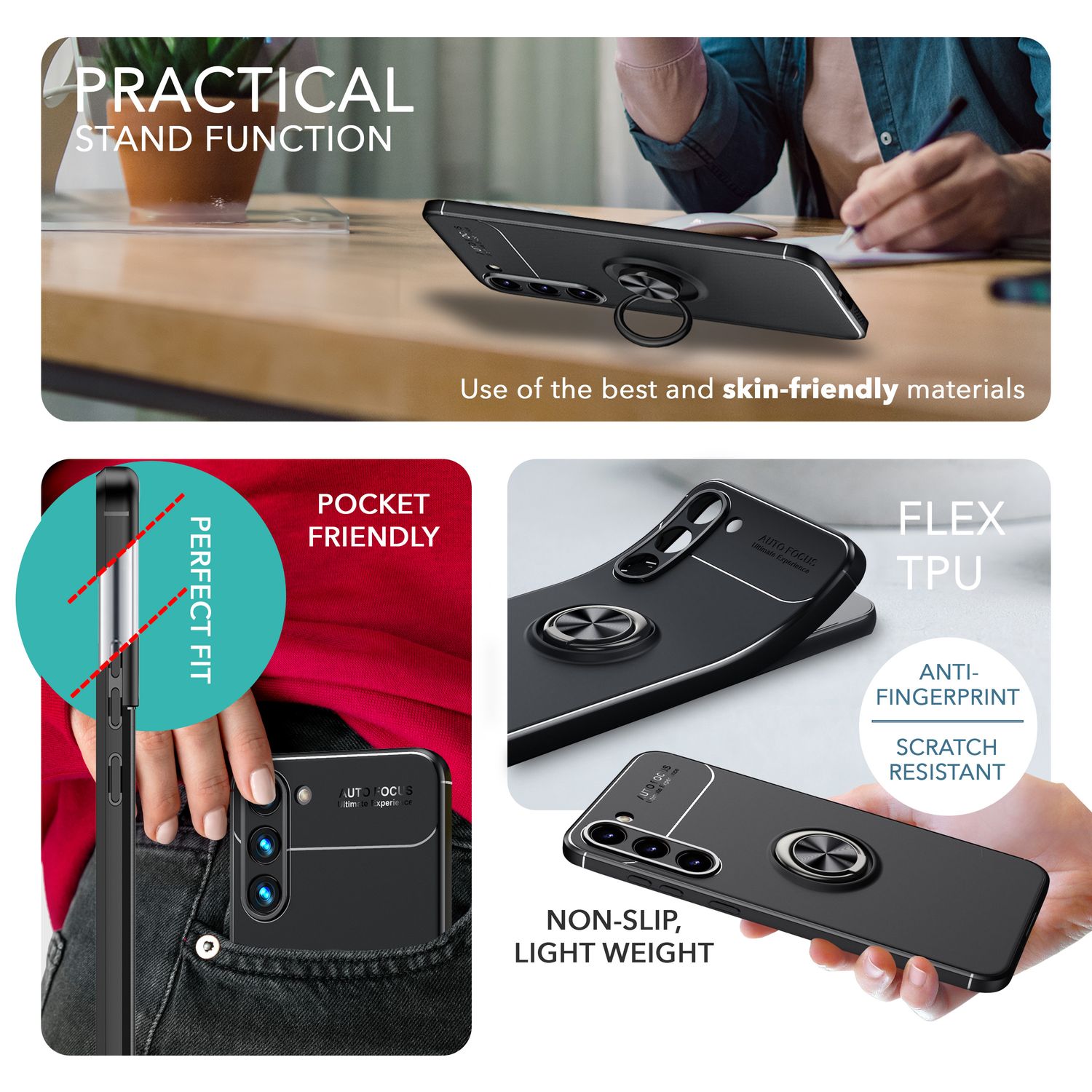 Matte Ring Silikon Hülle für Samsung Galaxy S23, 2x Displayschutz