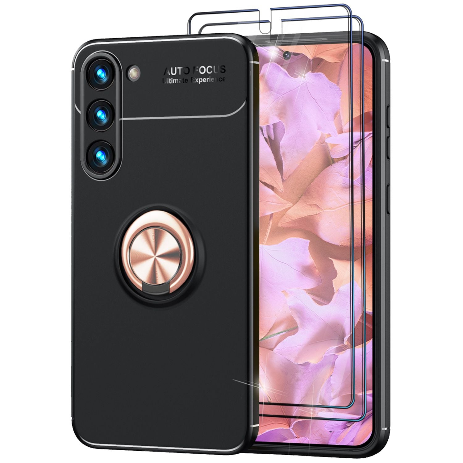 Matte Ring Silikon Hülle für Samsung Galaxy S23 Plus, 2x Displayglas Rose Gold NALIA Protective Hülle