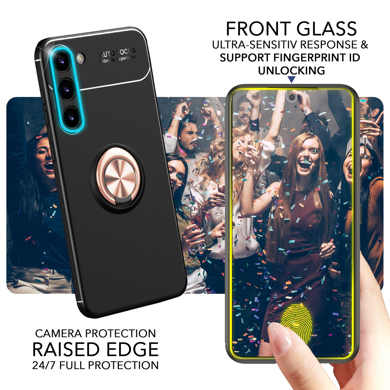 Matte Ring Silikon Hülle für Samsung Galaxy S23 Plus, 2x Displayglas Rose Gold NALIA Protective Hülle