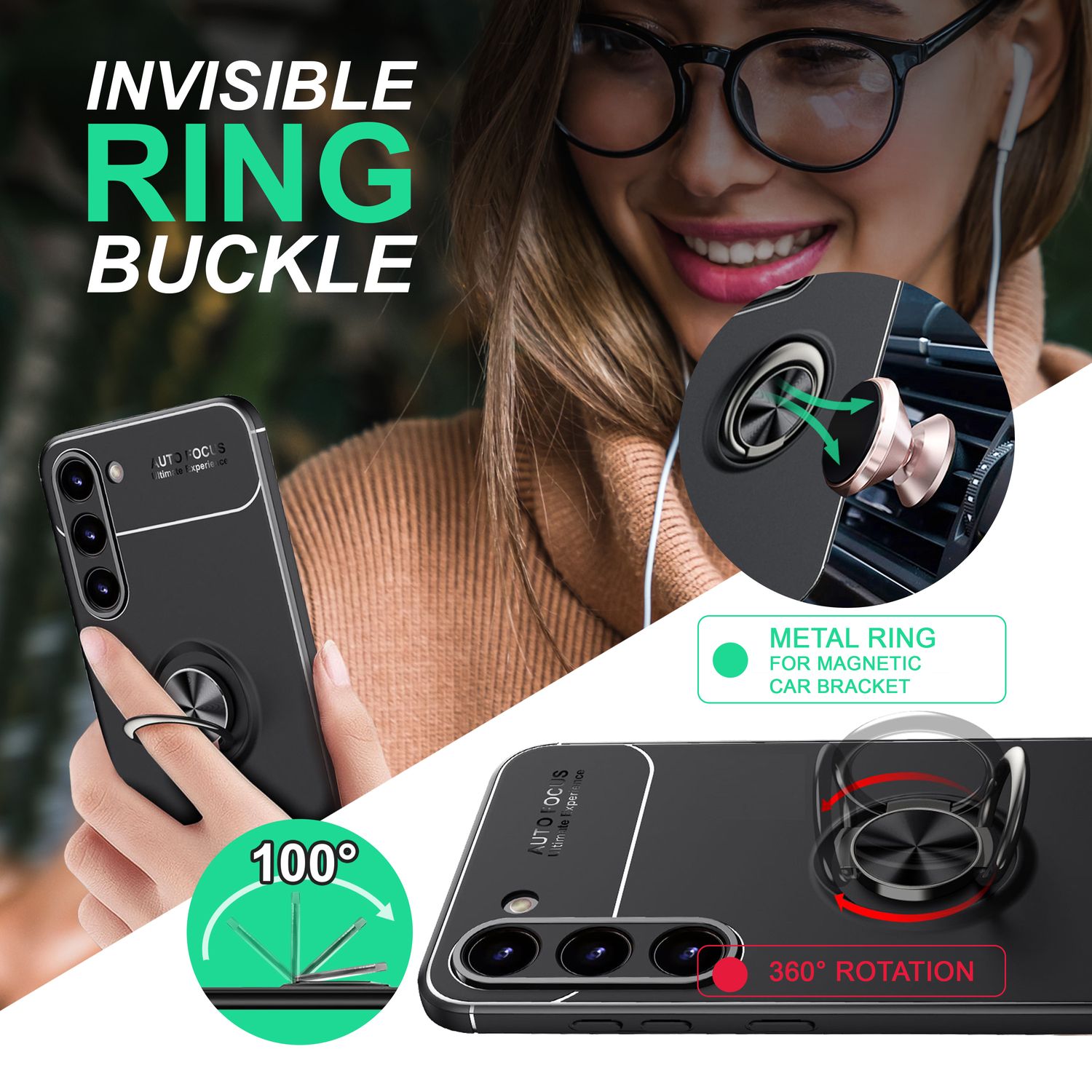 Matte Ring Silikon Hülle für Samsung Galaxy S23 Plus, 2x Displayglas Schwarz NALIA Protective Hülle