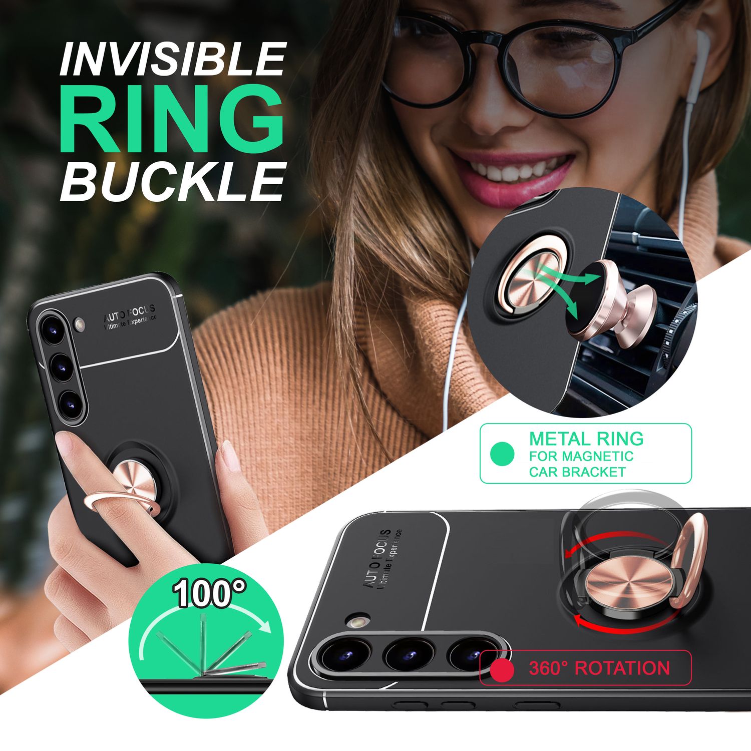 Matte Ring Silikon Hülle für Samsung Galaxy S23 Plus, 2x Displayglas Rose Gold NALIA Protective Hülle