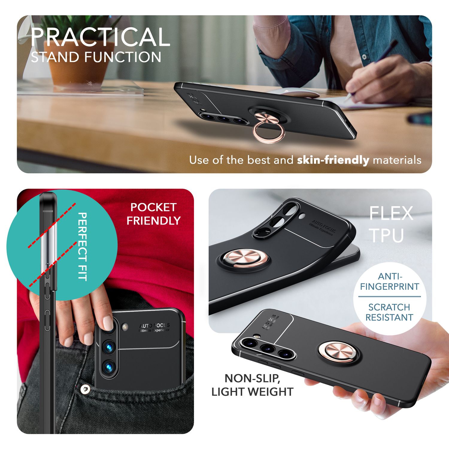 Matte Ring Silikon Hülle für Samsung Galaxy S23 Plus, 2x Displayglas Rose Gold NALIA Protective Hülle