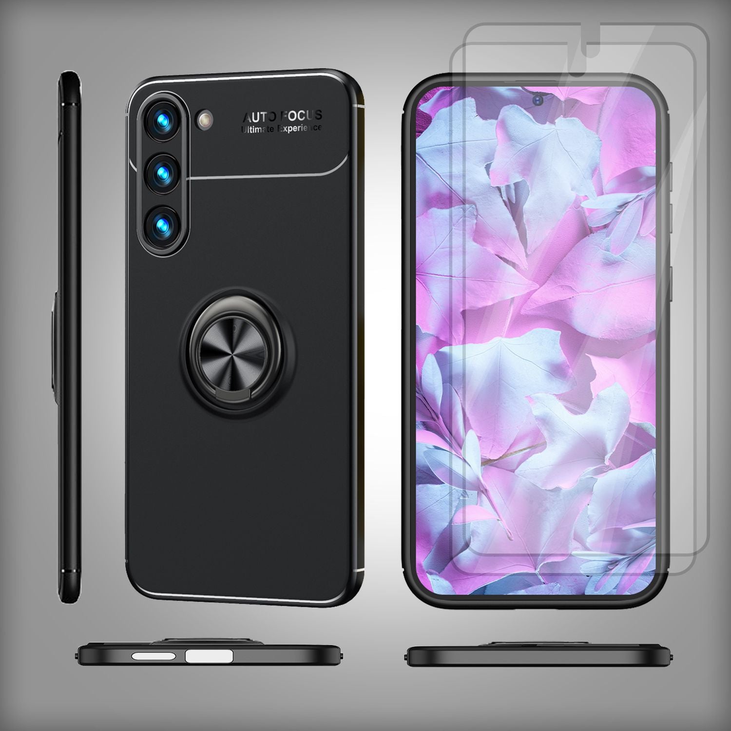 Matte Ring Silikon Hülle für Samsung Galaxy S23 Plus, 2x Displayglas Schwarz NALIA Protective Hülle