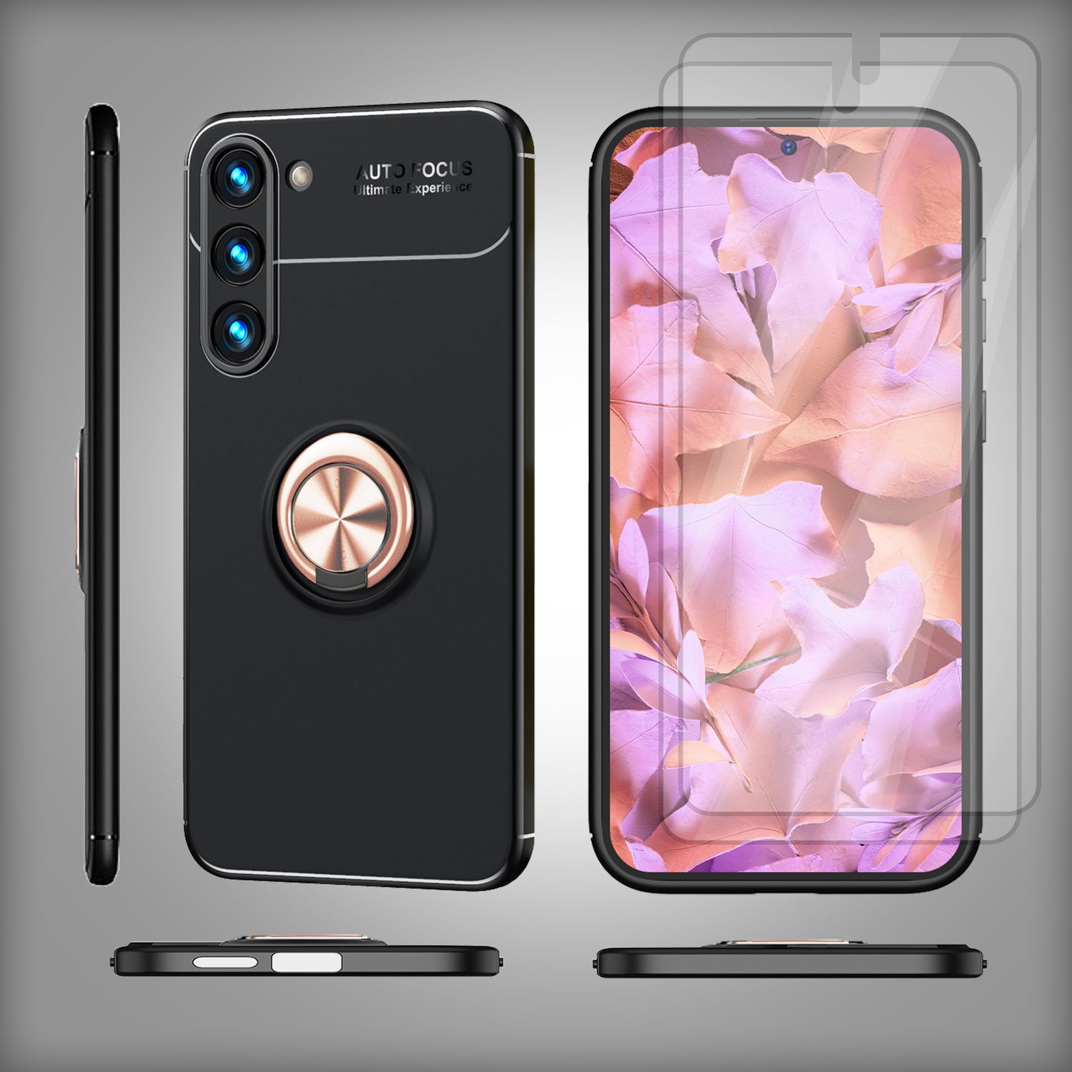 Matte Ring Silikon Hülle für Samsung Galaxy S23 Plus, 2x Displayglas Rose Gold NALIA Protective Hülle