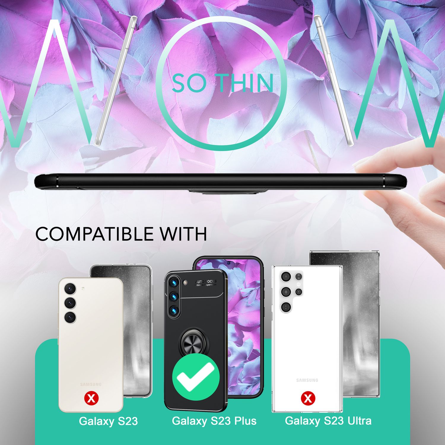 Matte Ring Silikon Hülle für Samsung Galaxy S23 Plus, 2x Displayglas Schwarz NALIA Protective Hülle