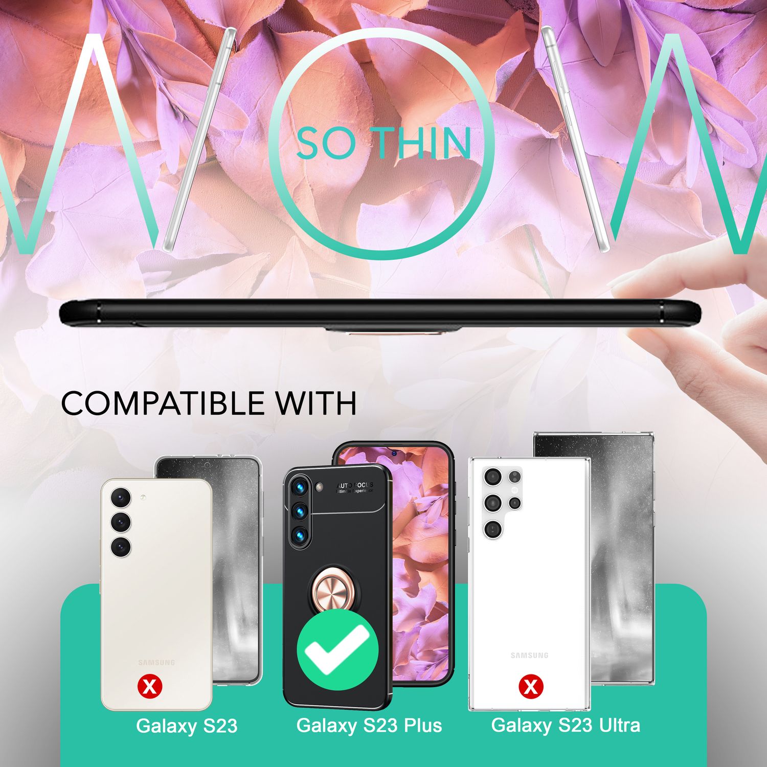 Matte Ring Silikon Hülle für Samsung Galaxy S23 Plus, 2x Displayglas Rose Gold NALIA Protective Hülle