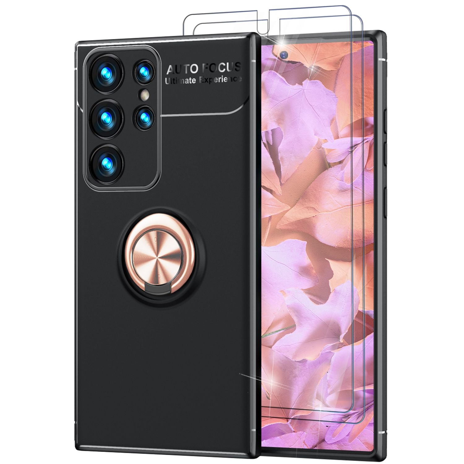 Ring Silikon Hülle für Samsung Galaxy S23 Ultra, 2x Displayschutz Rose Gold NALIA Protective Hülle