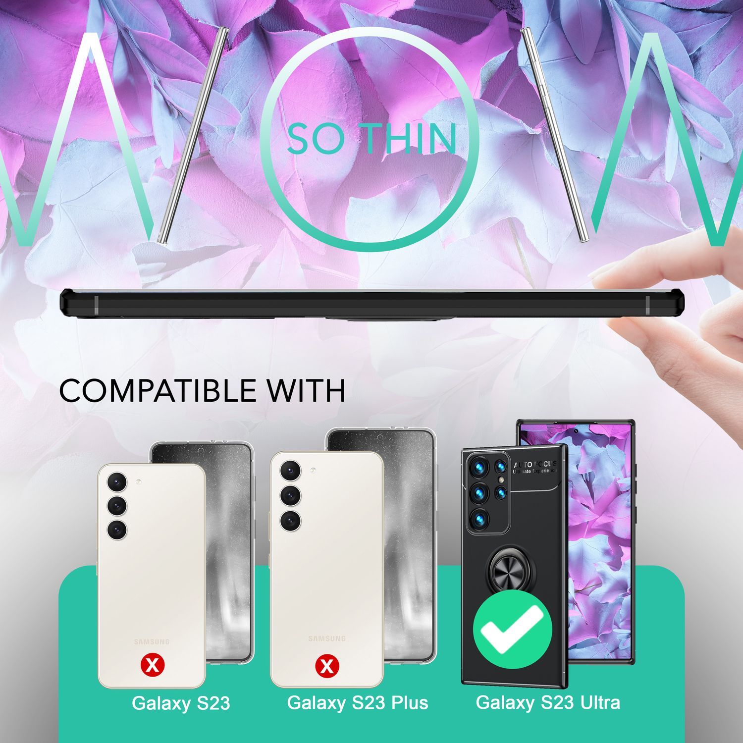 Ring Silikon Hülle für Samsung Galaxy S23 Ultra, 2x Displayschutz Schwarz NALIA Protective Hülle