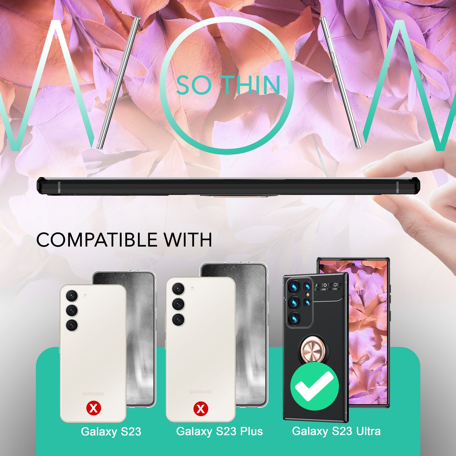 Ring Silikon Hülle für Samsung Galaxy S23 Ultra, 2x Displayschutz Rose Gold NALIA Protective Hülle