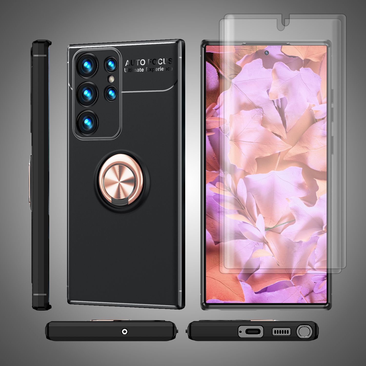 Ring Silikon Hülle für Samsung Galaxy S23 Ultra, 2x Displayschutz Rose Gold NALIA Protective Hülle