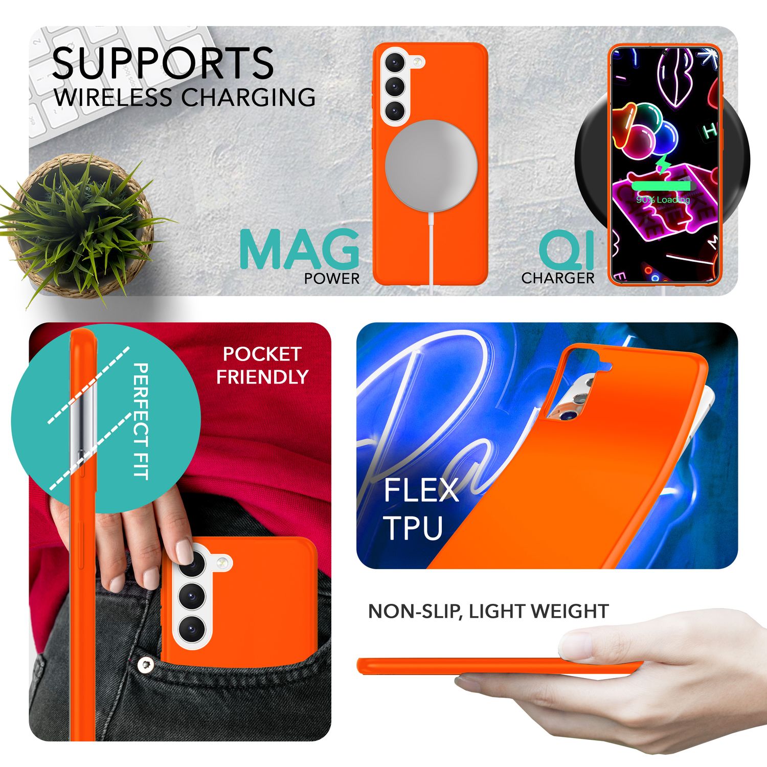 Neon Silikon Hülle für Samsung Galaxy S23, 2x Display- & Kameraschutz