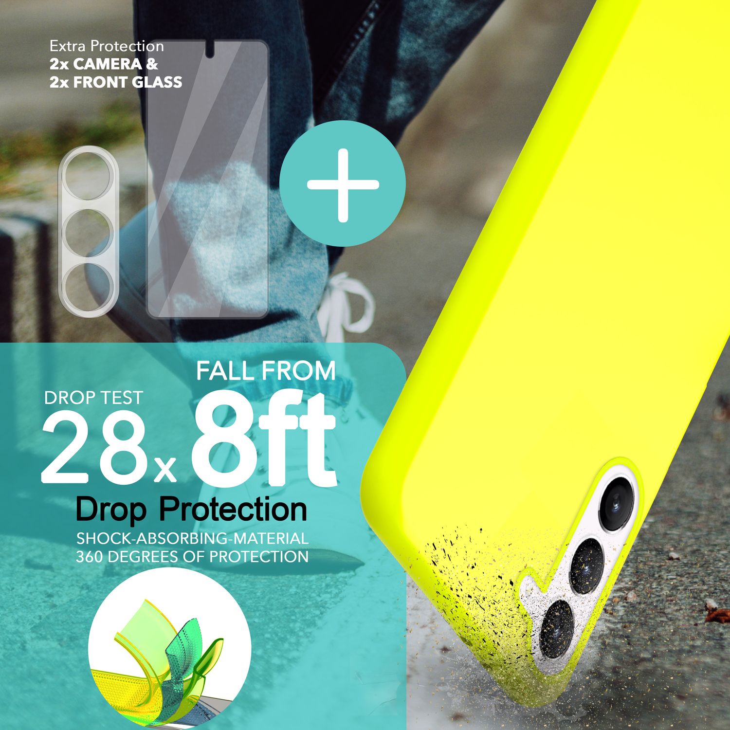 Neon Silikon Hülle für Samsung Galaxy S23, 2x Display- & Kameraschutz