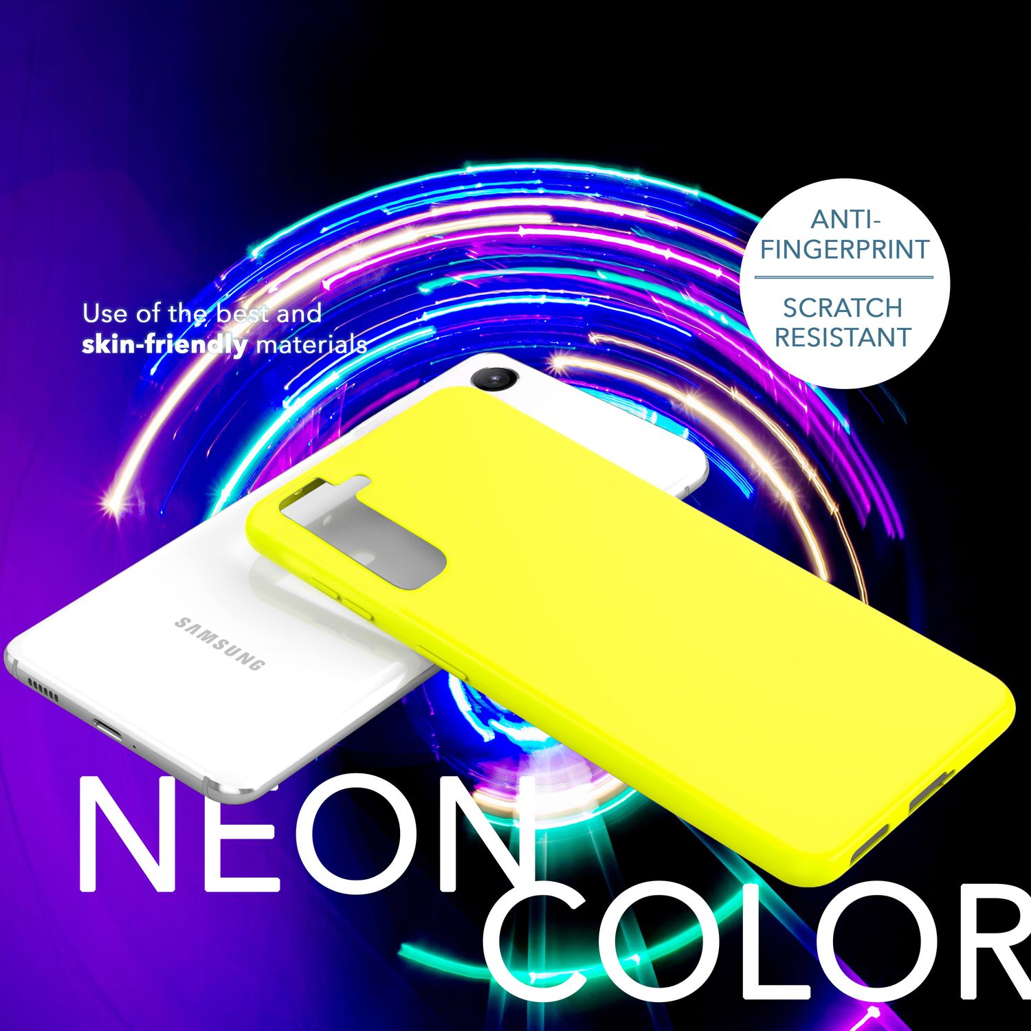 Neon Silikon Hülle für Samsung Galaxy S23, 2x Display- & Kameraschutz